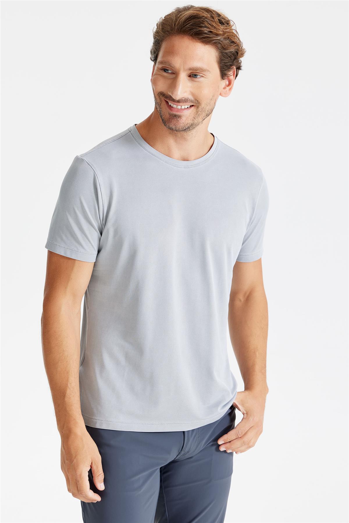 Gri Sıfır Yaka Oxford Teknik Kumaş T-shirt