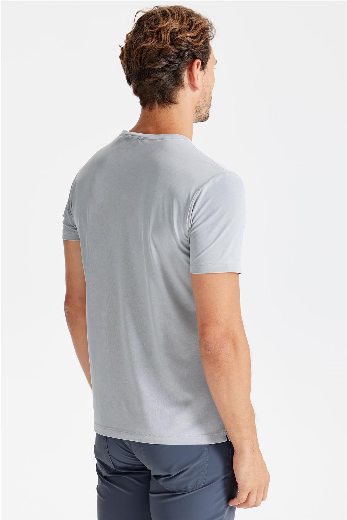 Gri Sıfır Yaka Oxford Teknik Kumaş T-shirt