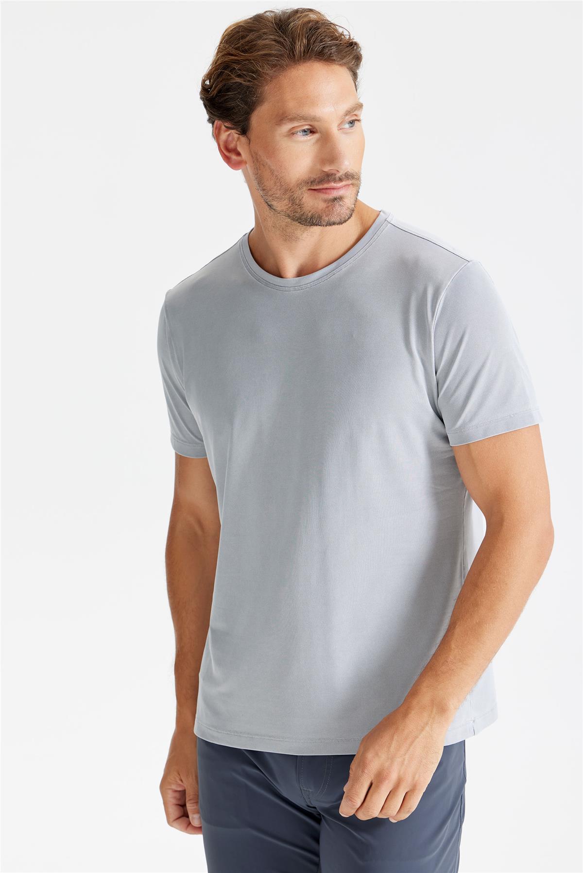 Gri Sıfır Yaka Oxford Teknik Kumaş T-shirt