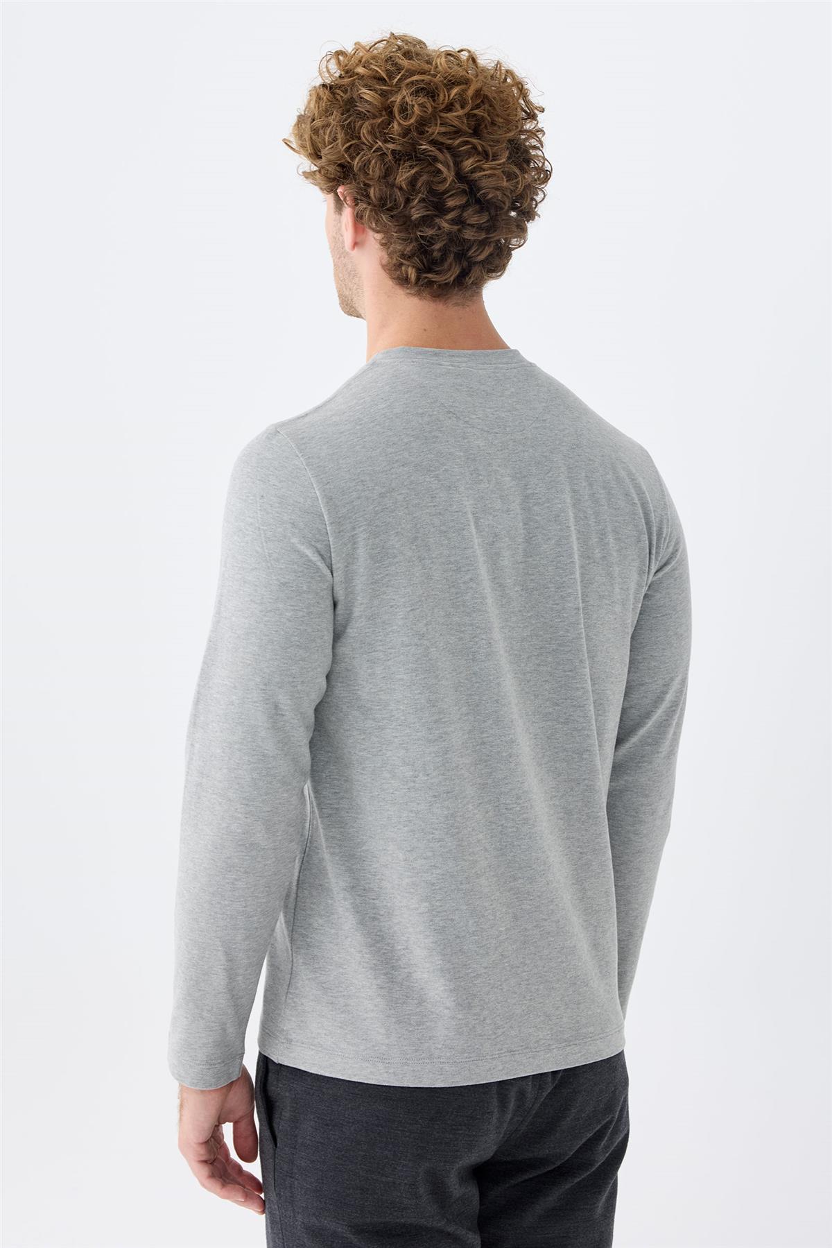 Gri Sıfır Yaka Pamuk Sweatshirt