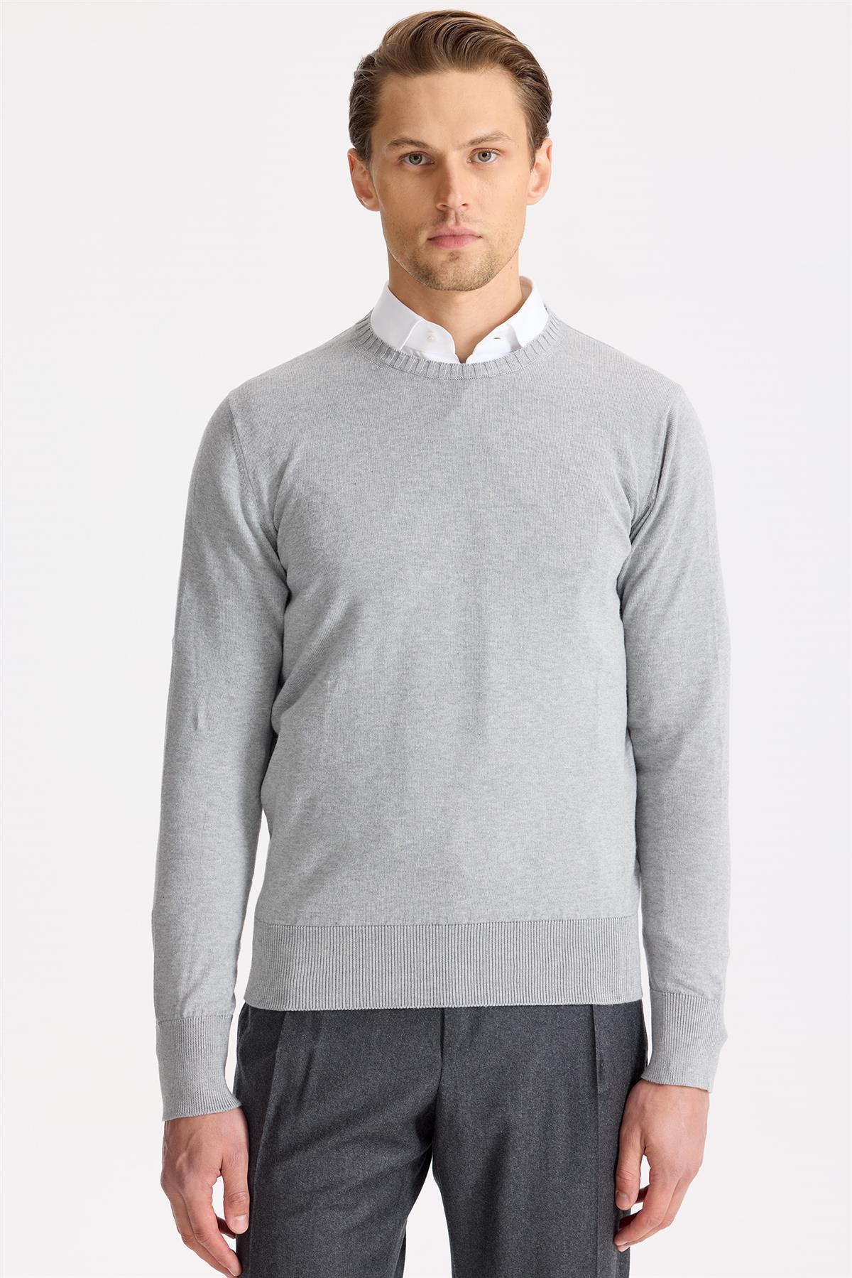 Gri Sıfır Yaka Pamuk Triko