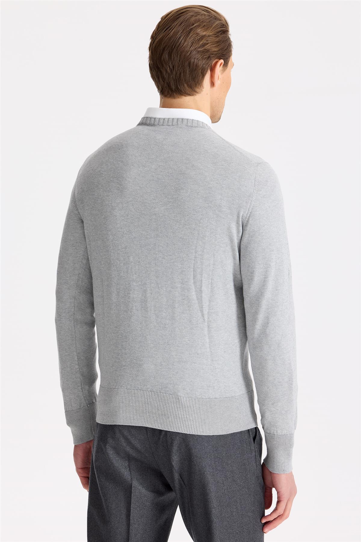 Gri Sıfır Yaka Pamuk Triko