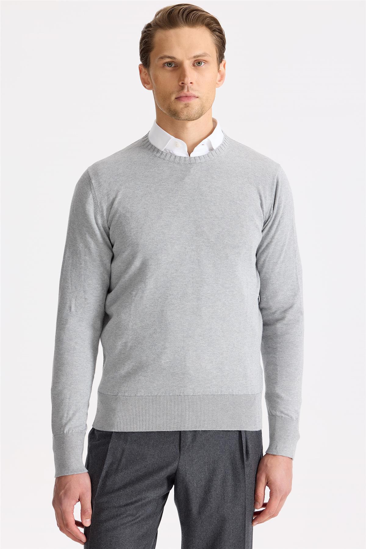Gri Sıfır Yaka Pamuk Triko