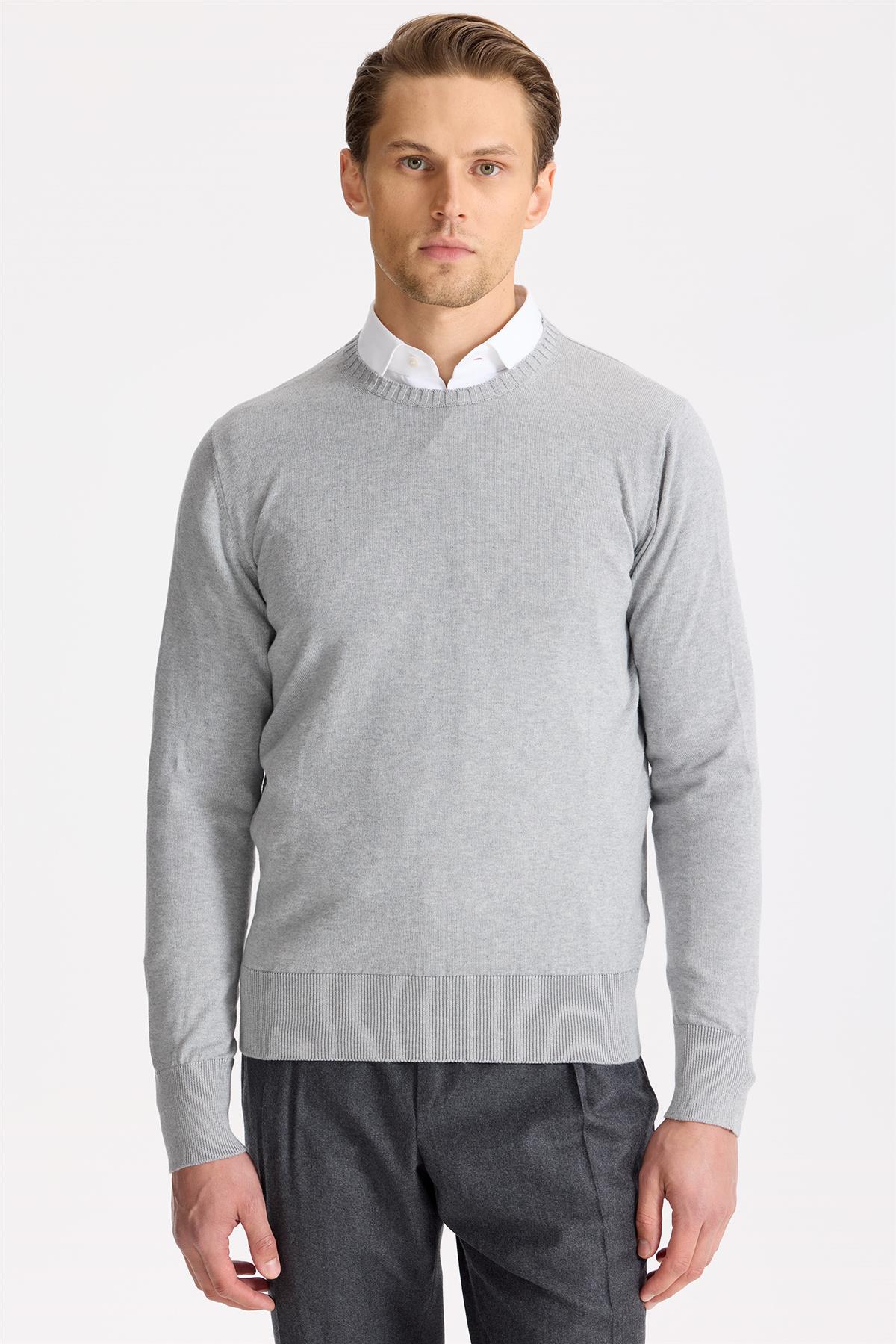 Gri Sıfır Yaka Pamuk Triko