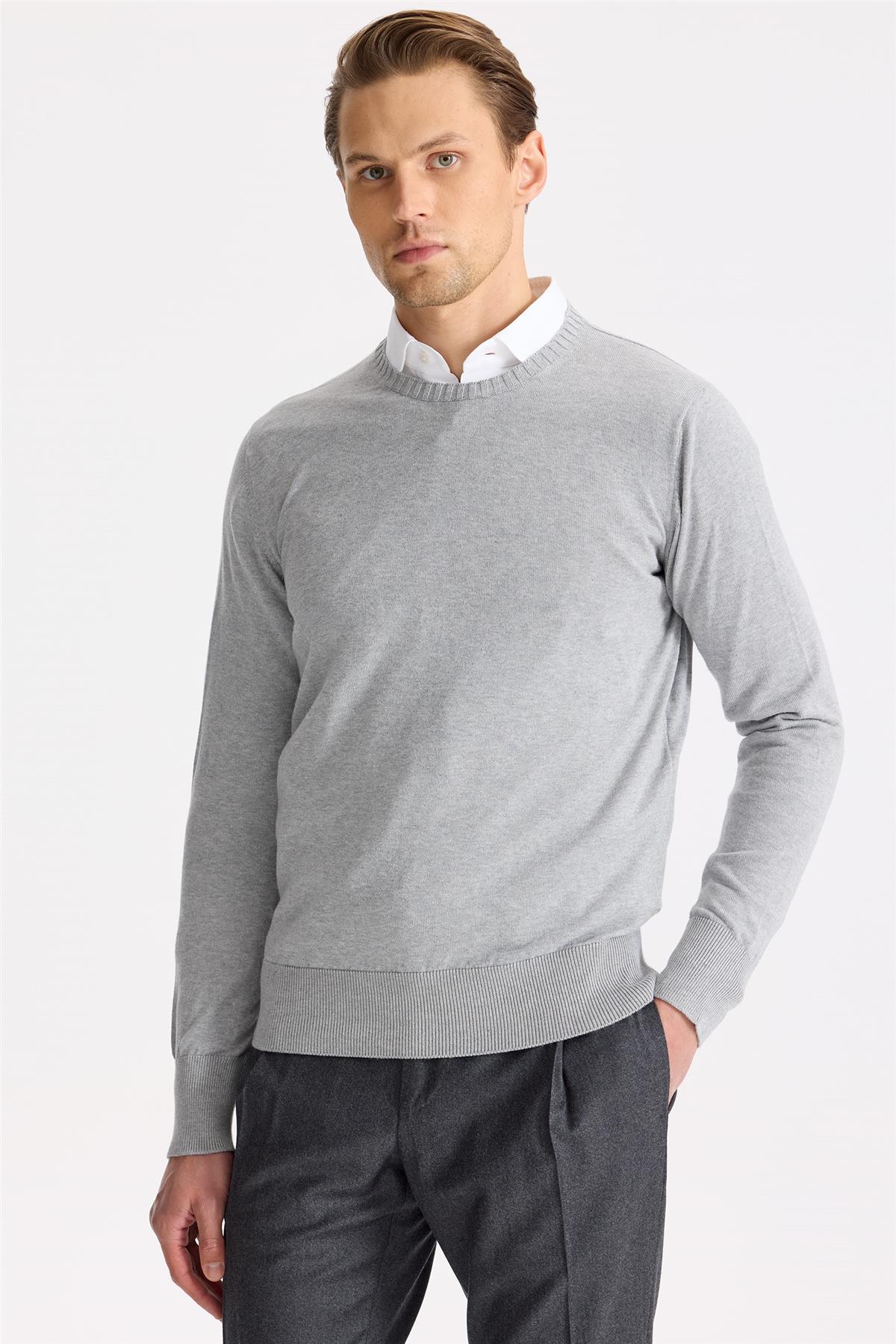 Gri Sıfır Yaka Pamuk Triko