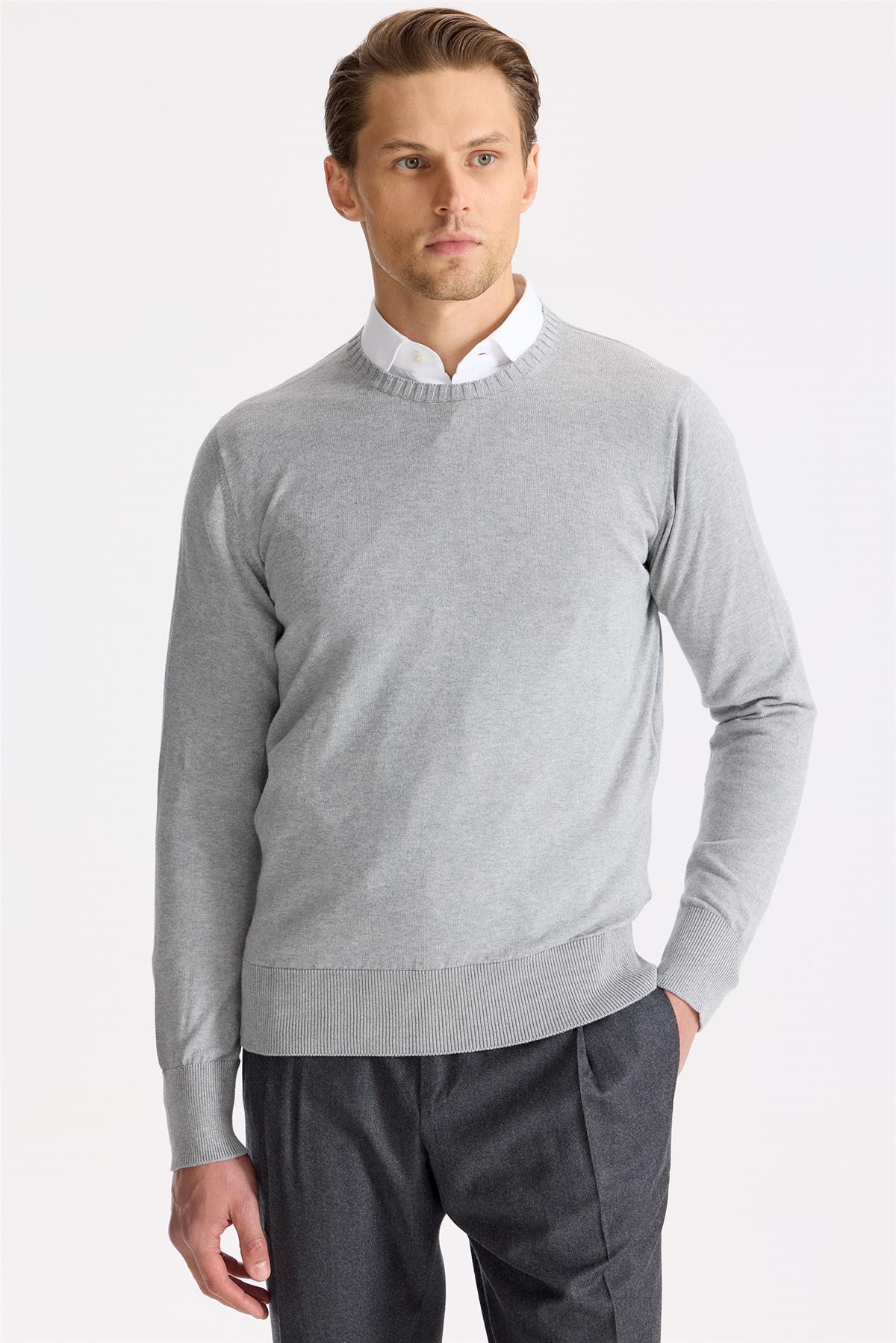 Gri Sıfır Yaka Pamuk Triko