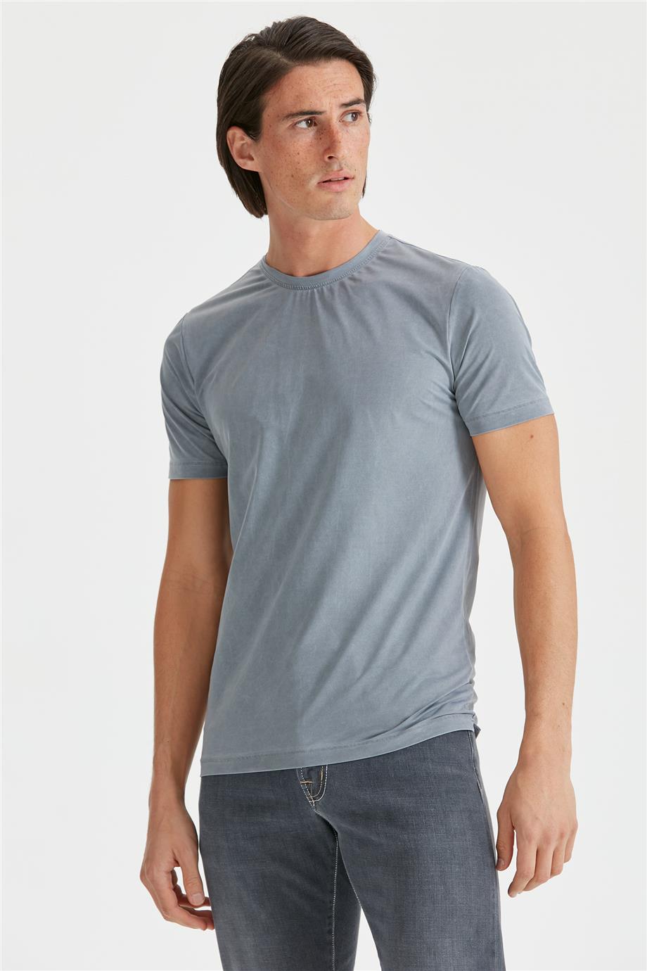 Gri Sıfır Yaka Teknik Kumaş T-shirt