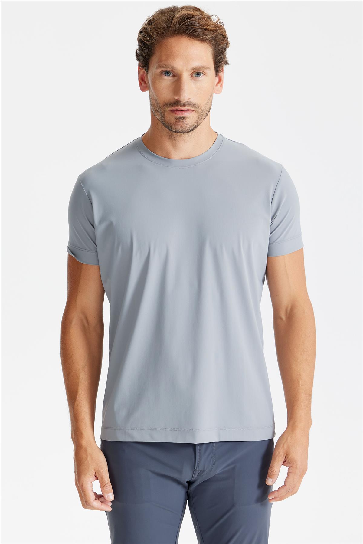 Gri Sıfır Yaka Teknik T-shirt