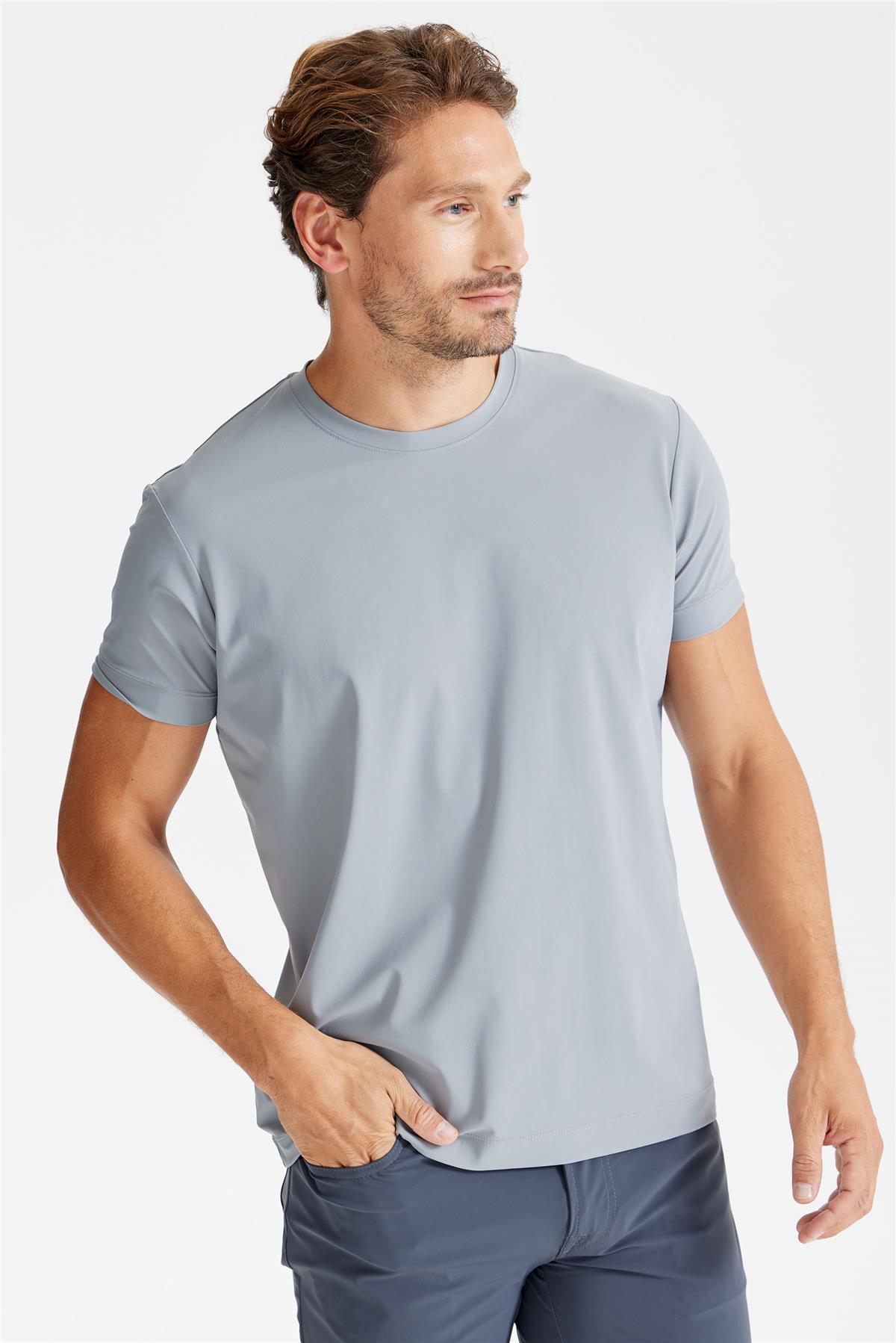 Gri Sıfır Yaka Teknik T-shirt