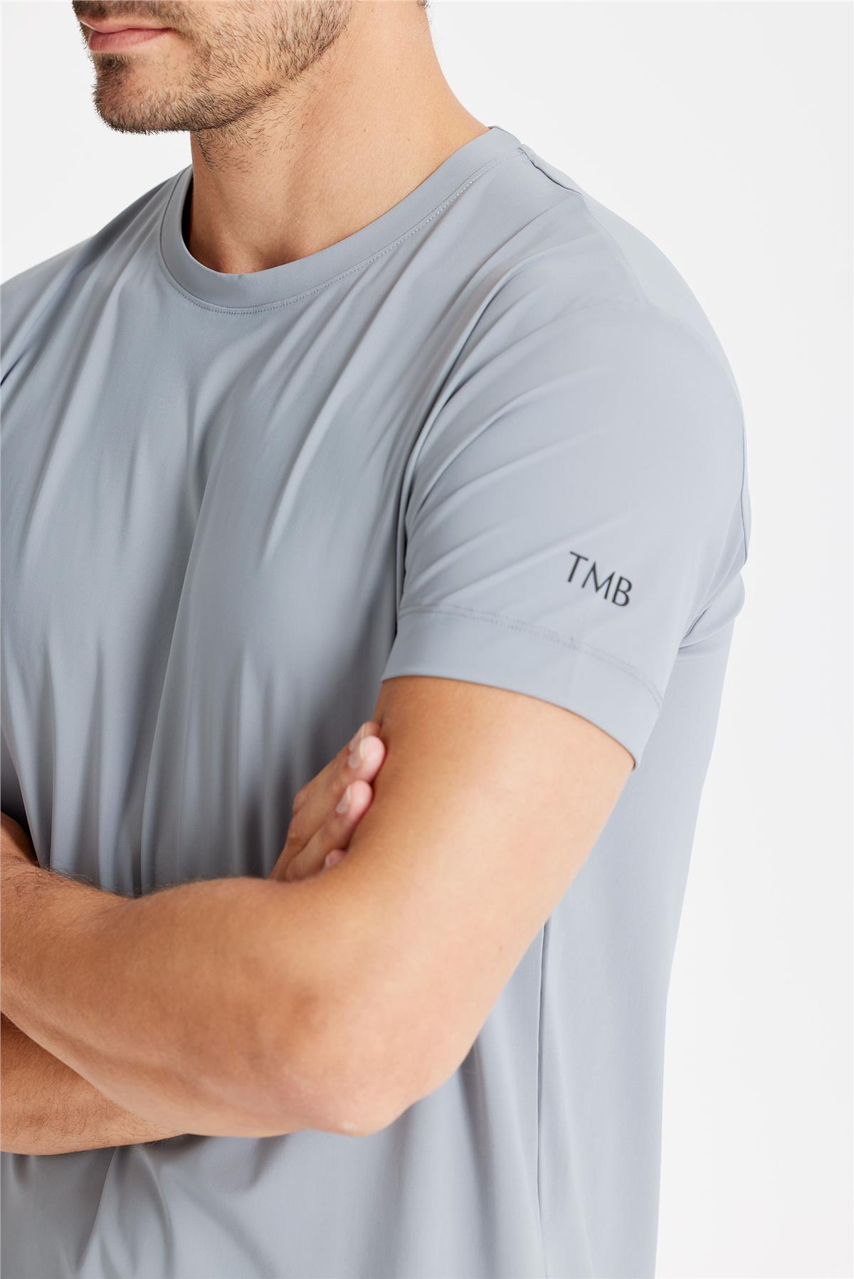 Gri Sıfır Yaka Teknik T-shirt