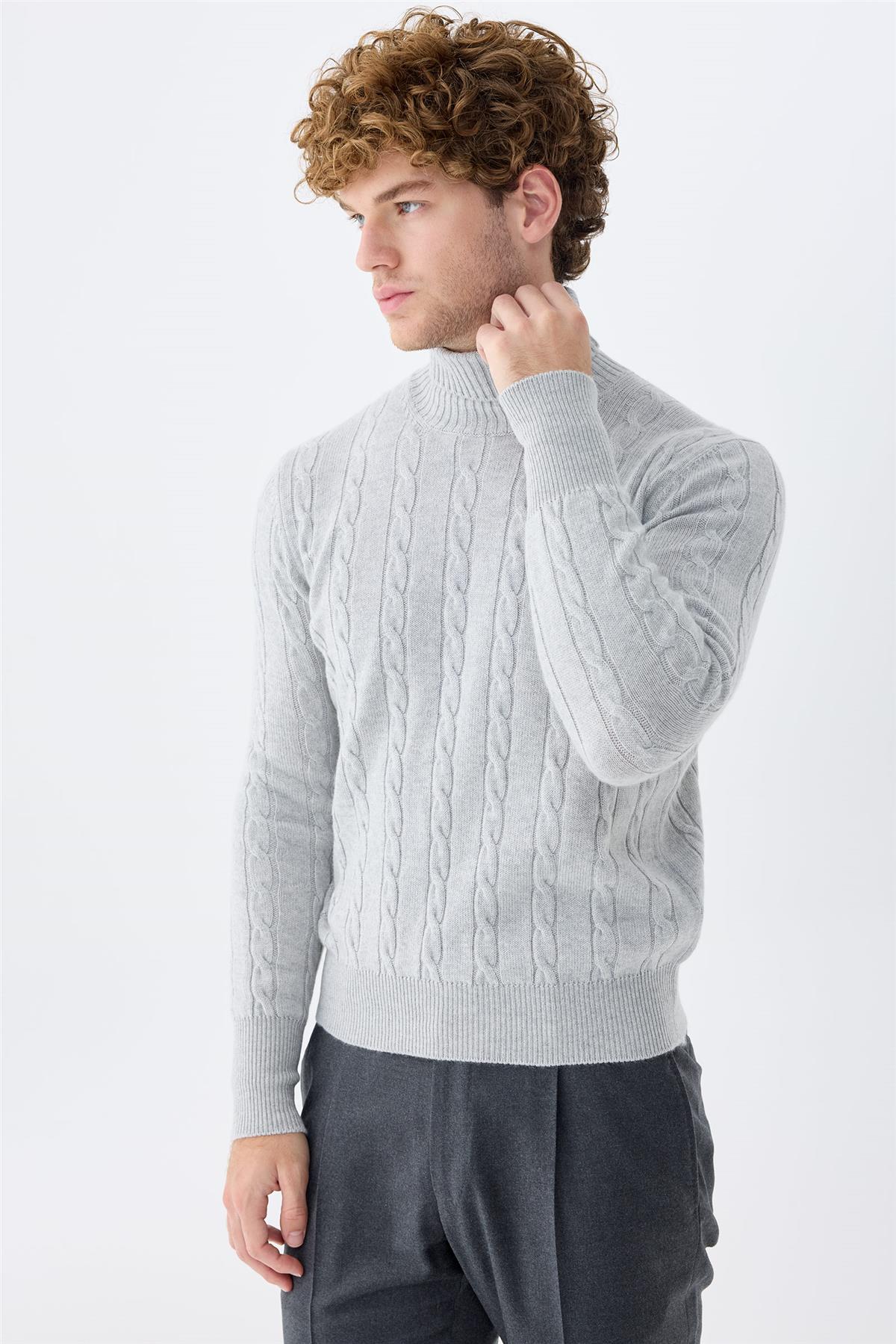 Gri Tam Balıkçı Kaşmir Kazak