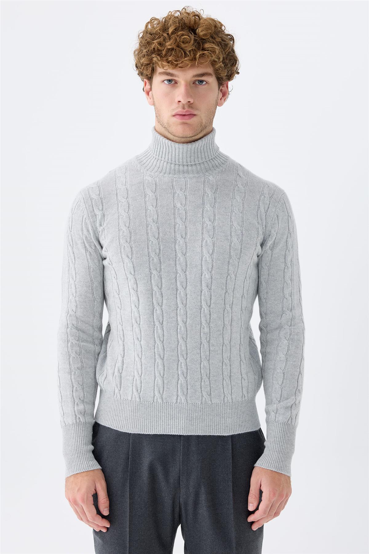 Gri Tam Balıkçı Kaşmir Kazak