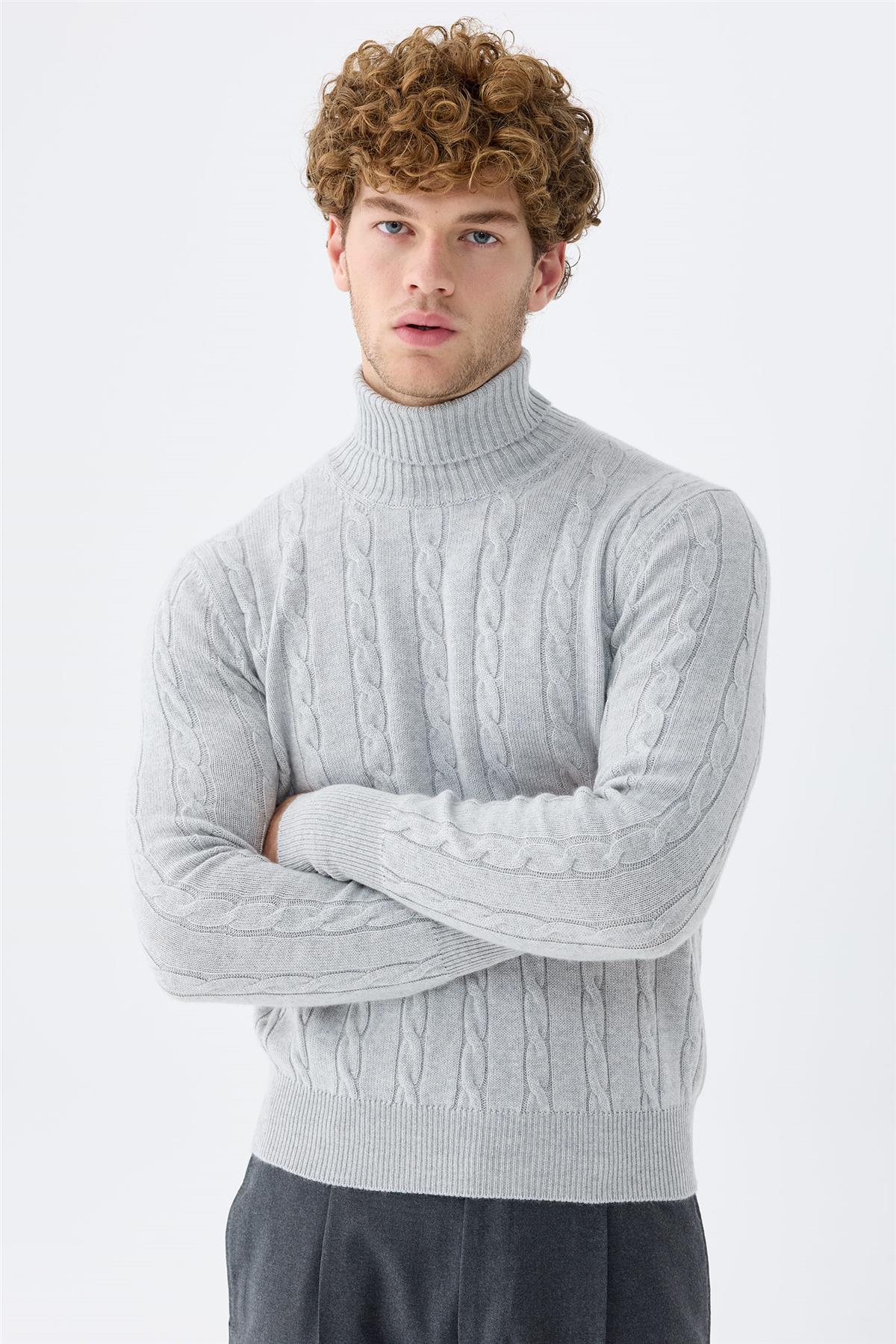 Gri Tam Balıkçı Kaşmir Kazak