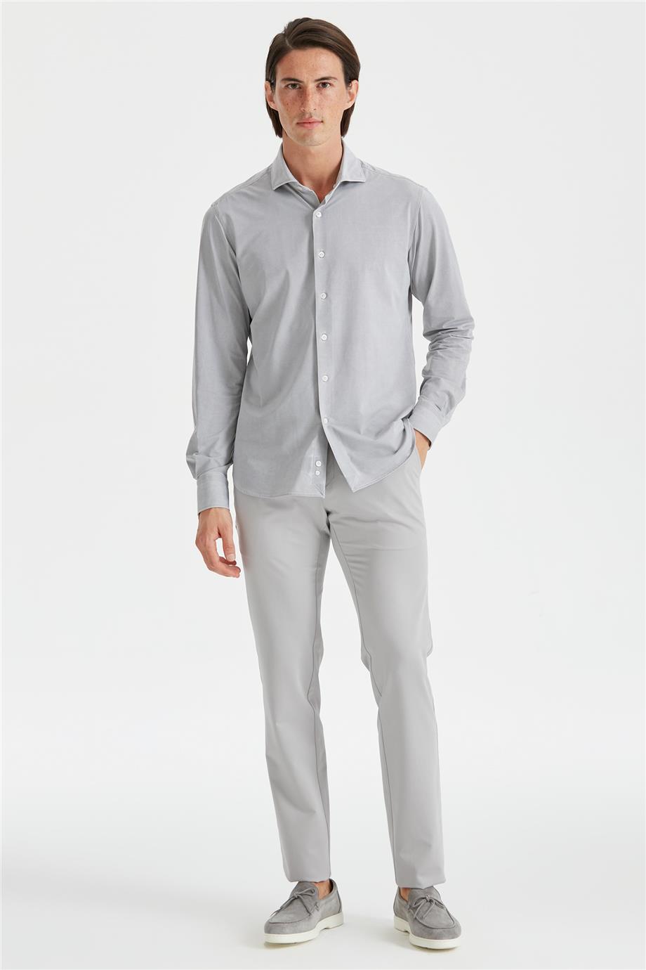 Gri Taşlamalı Teknik Kumaş Gömlek