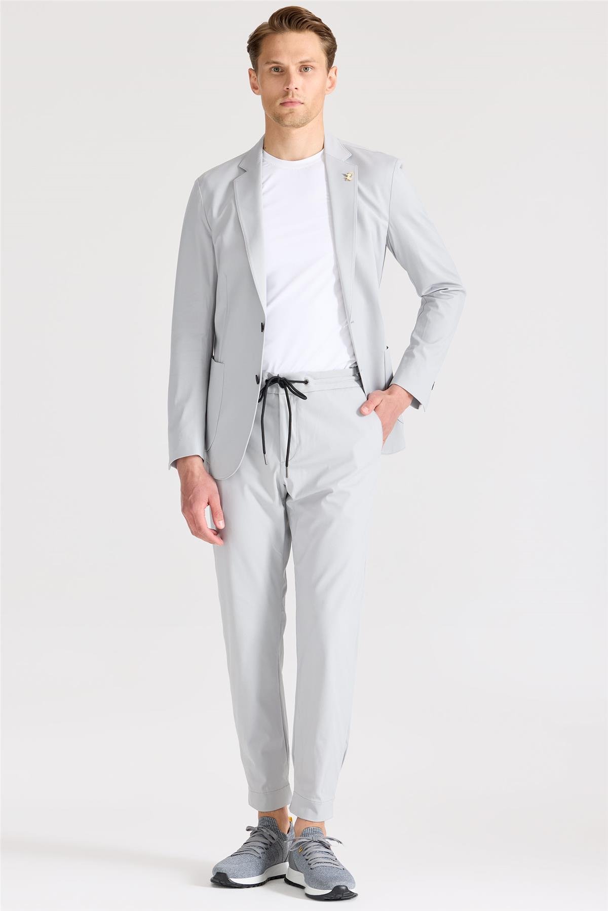 Gri Teknik Kumaş Takım Ebise