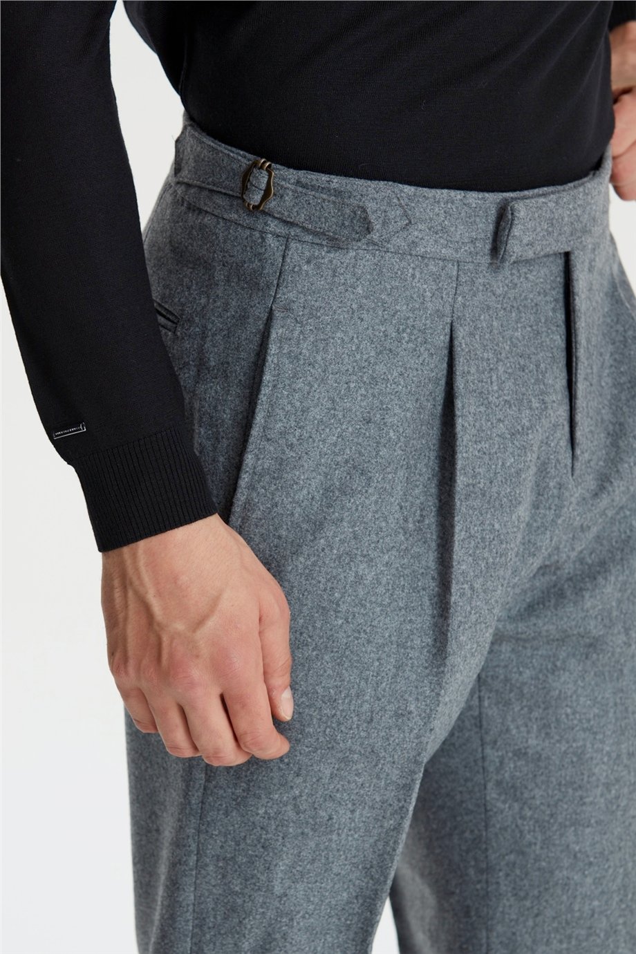 Gri Tokalı Yün Flanel Pantolon