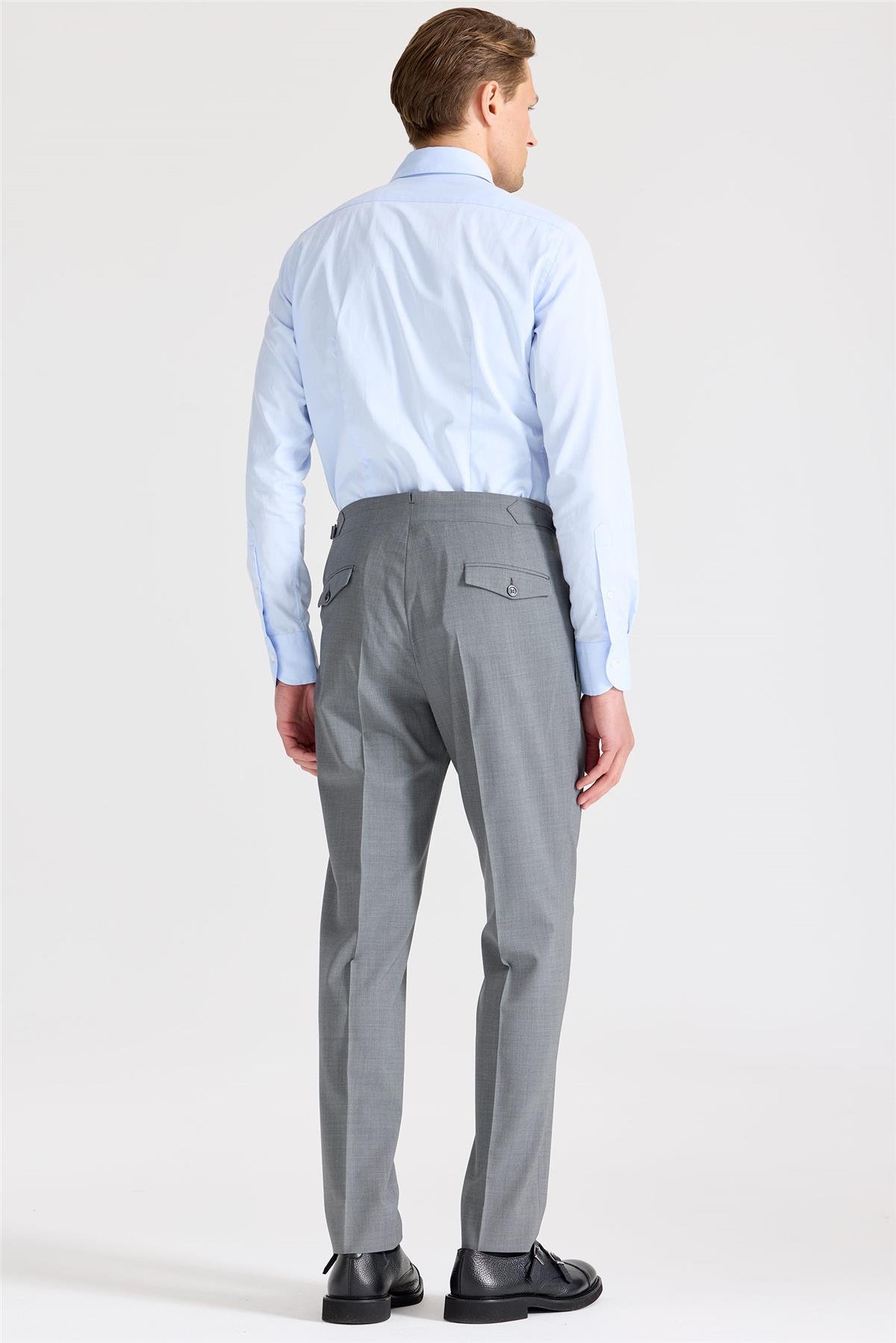 Gri Tokalı Yün Pantolon 