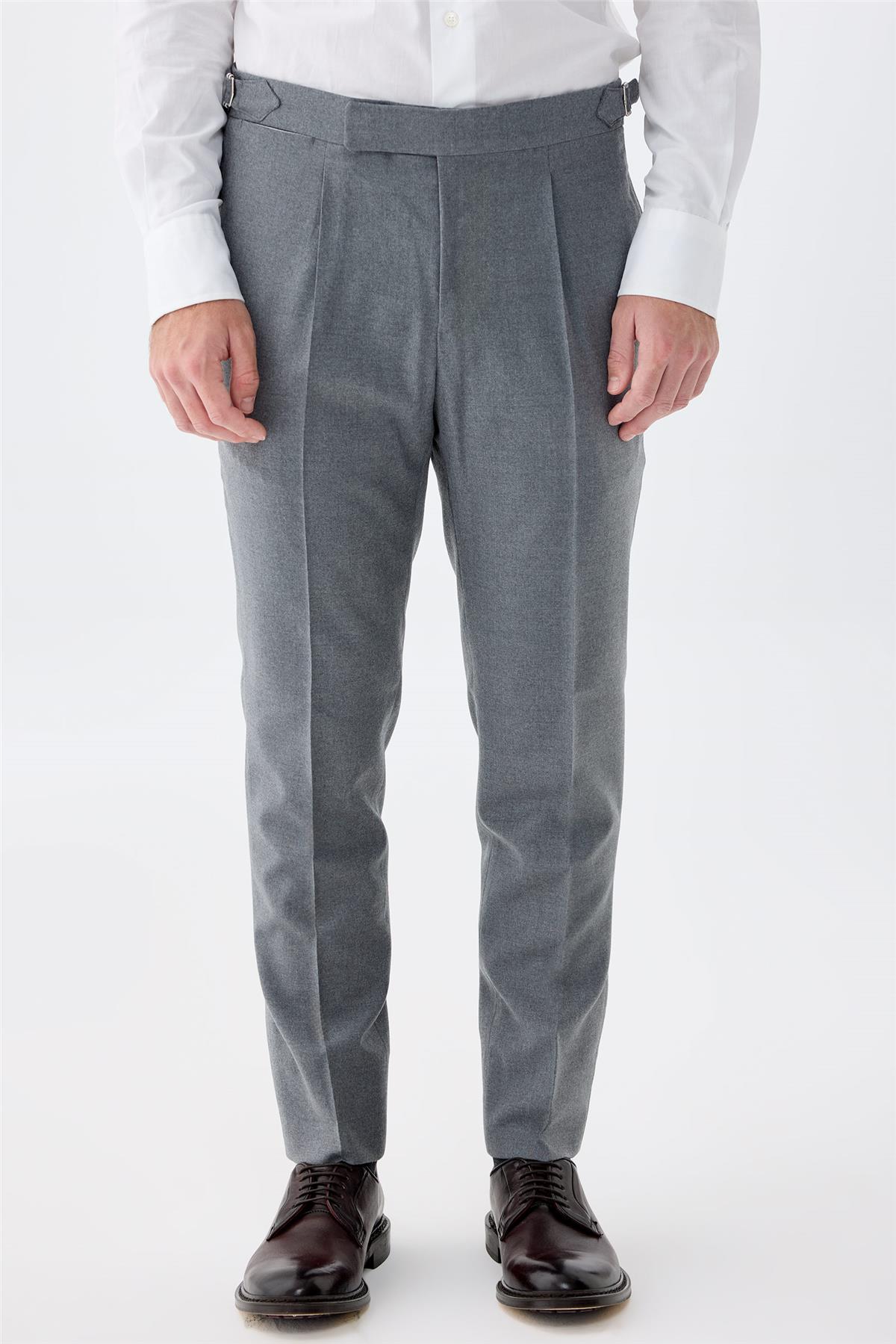 Gri Tokalı Yün Pantolon