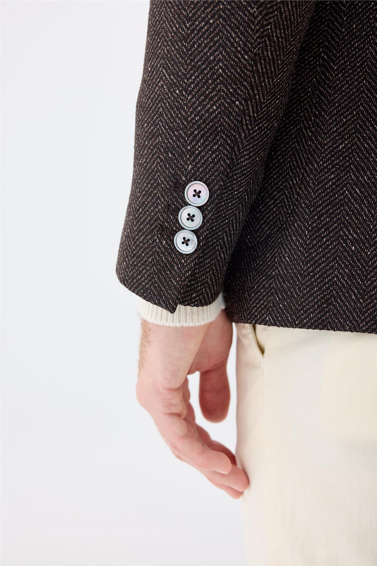 Kahverengi Alpaka Yün İpek Ceket 