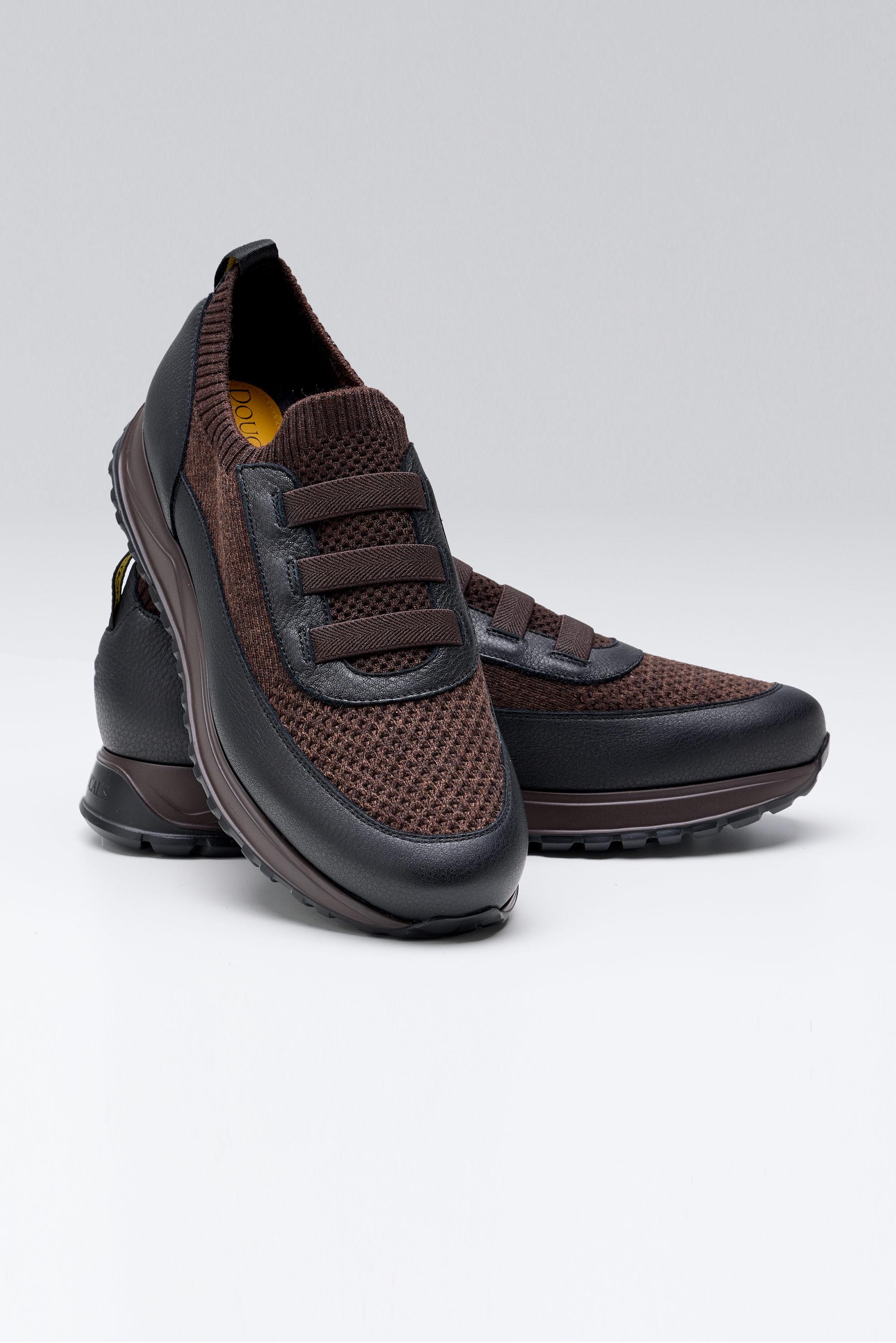 Kahverengi Bağcıksız Örgü Deri Sneaker