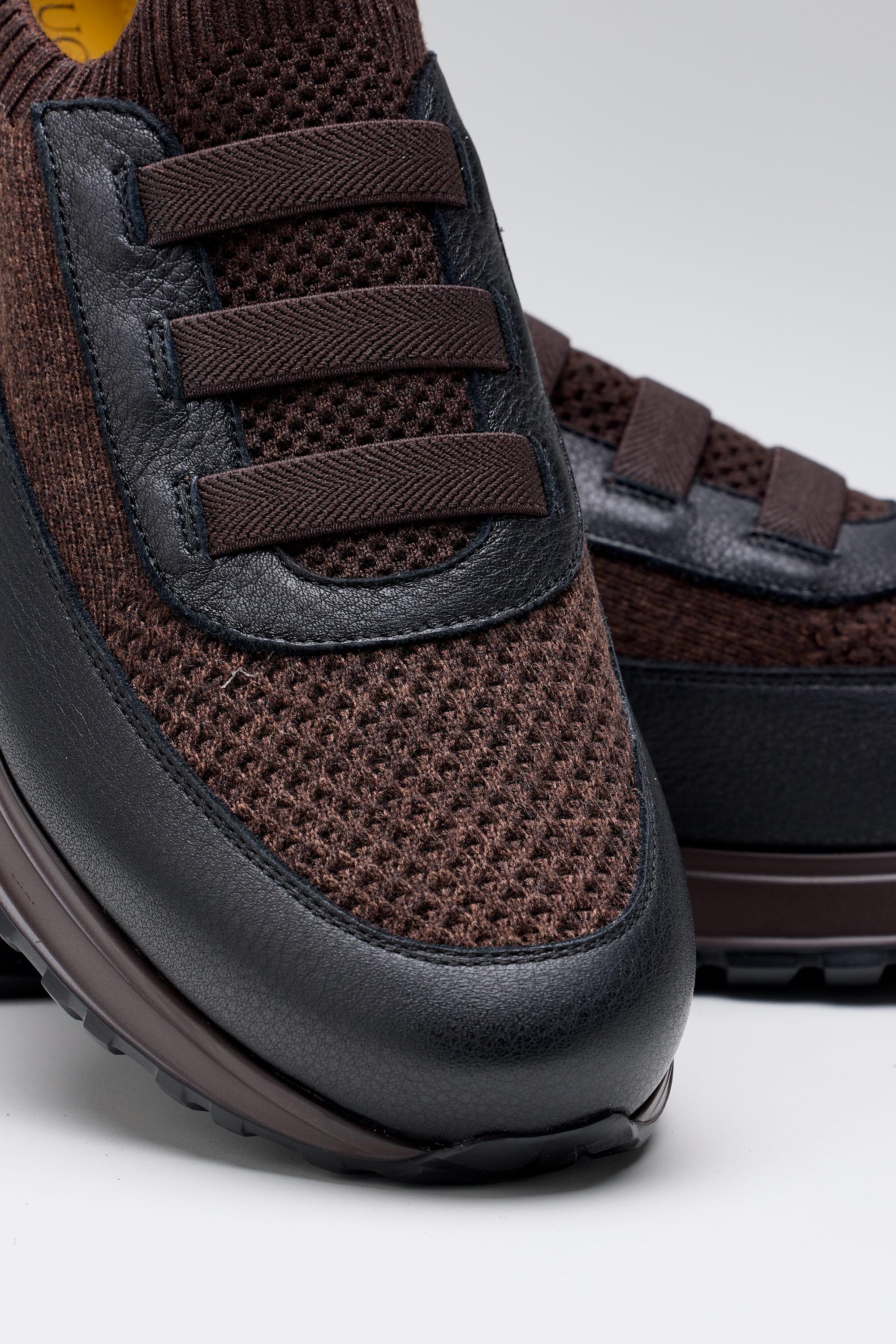 Kahverengi Bağcıksız Örgü Deri Sneaker