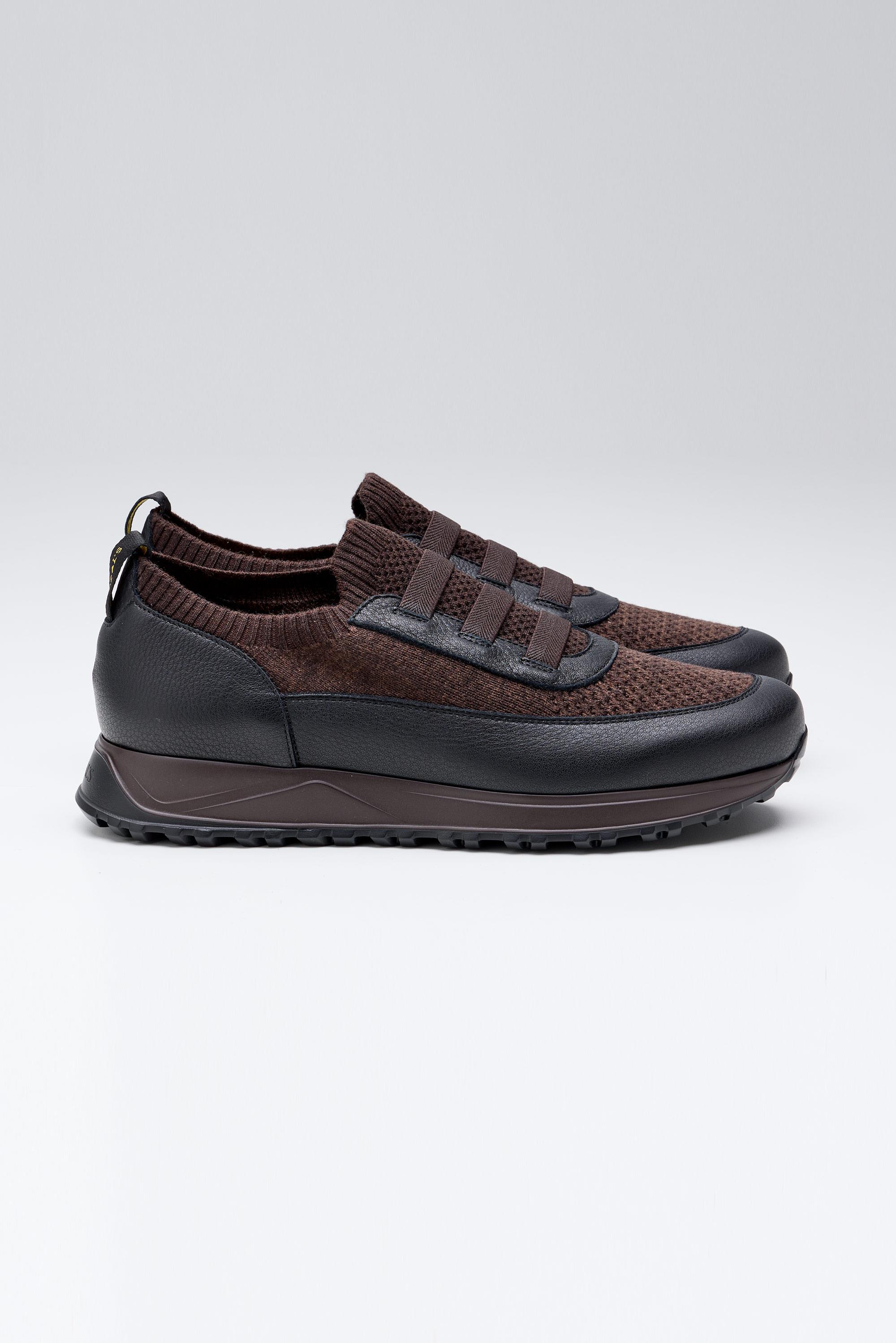 Kahverengi Bağcıksız Örgü Deri Sneaker