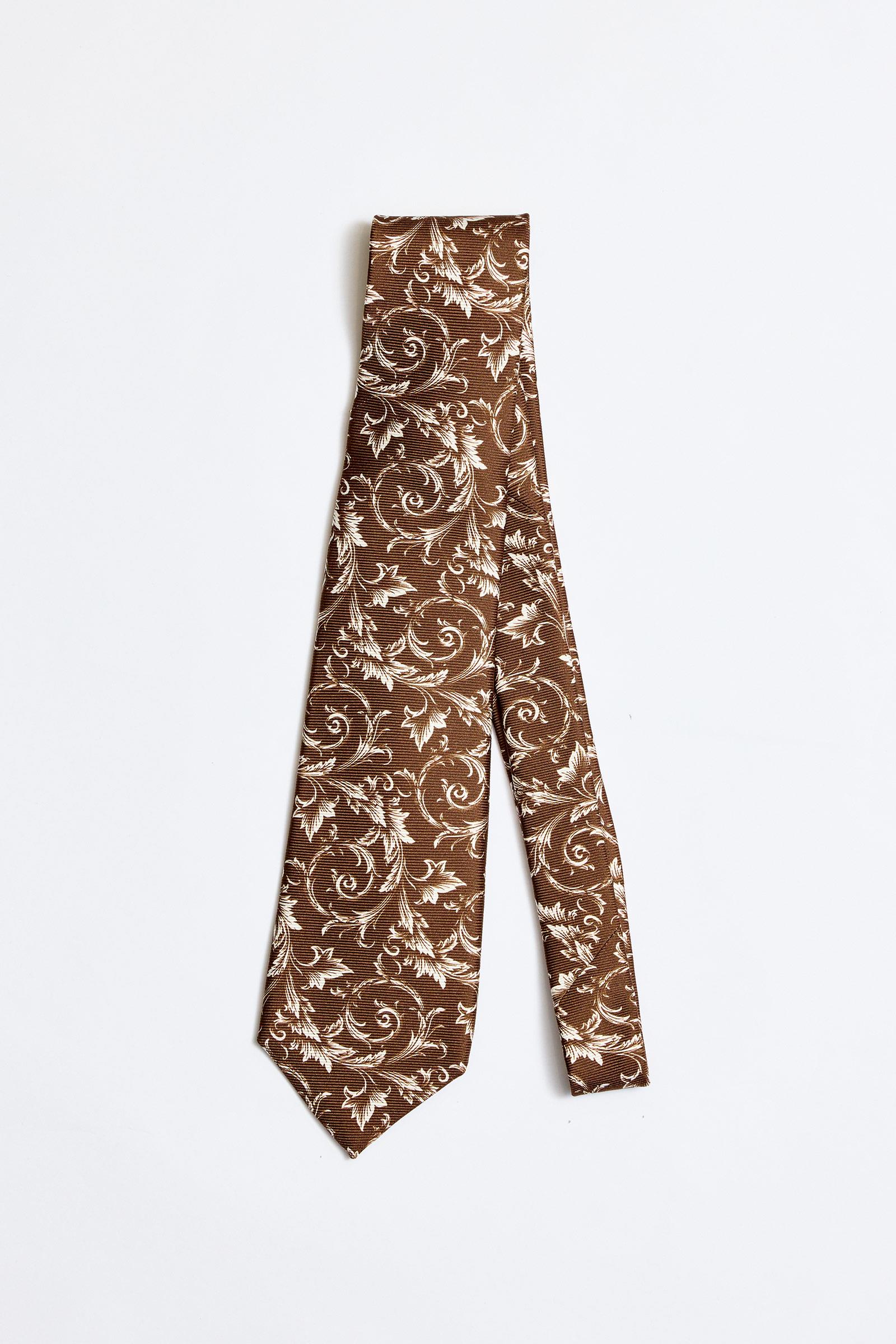 Kahverengi Beyaz 5 Fold İpek Kravat