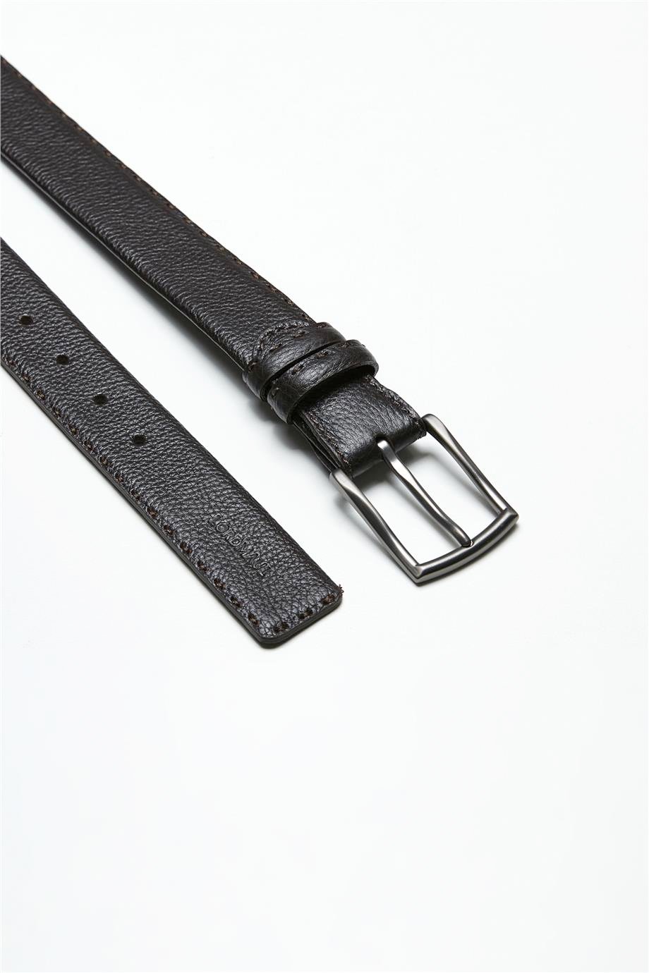 Kahverengi Dikişli Deri Kemer