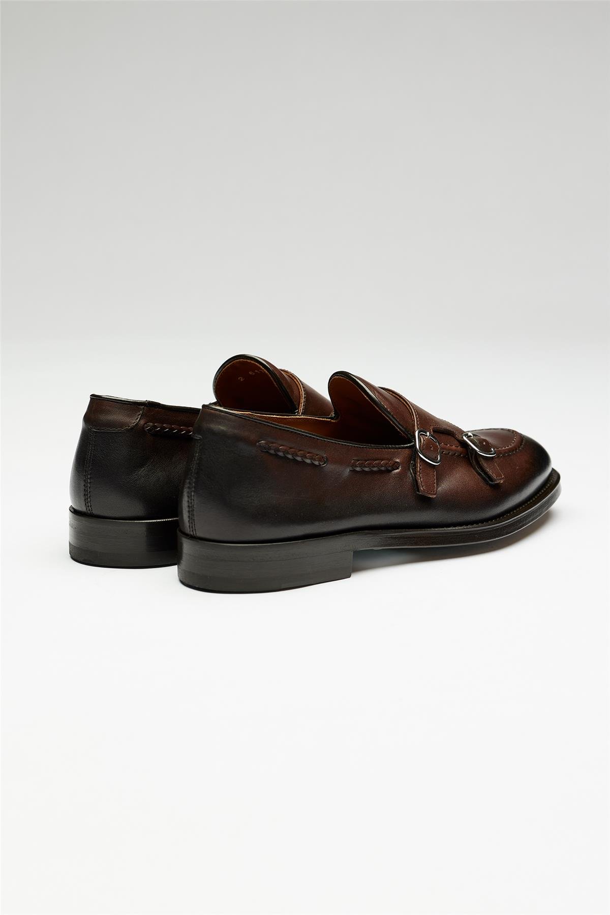 Kahverengi Double Monk Deri Loafer