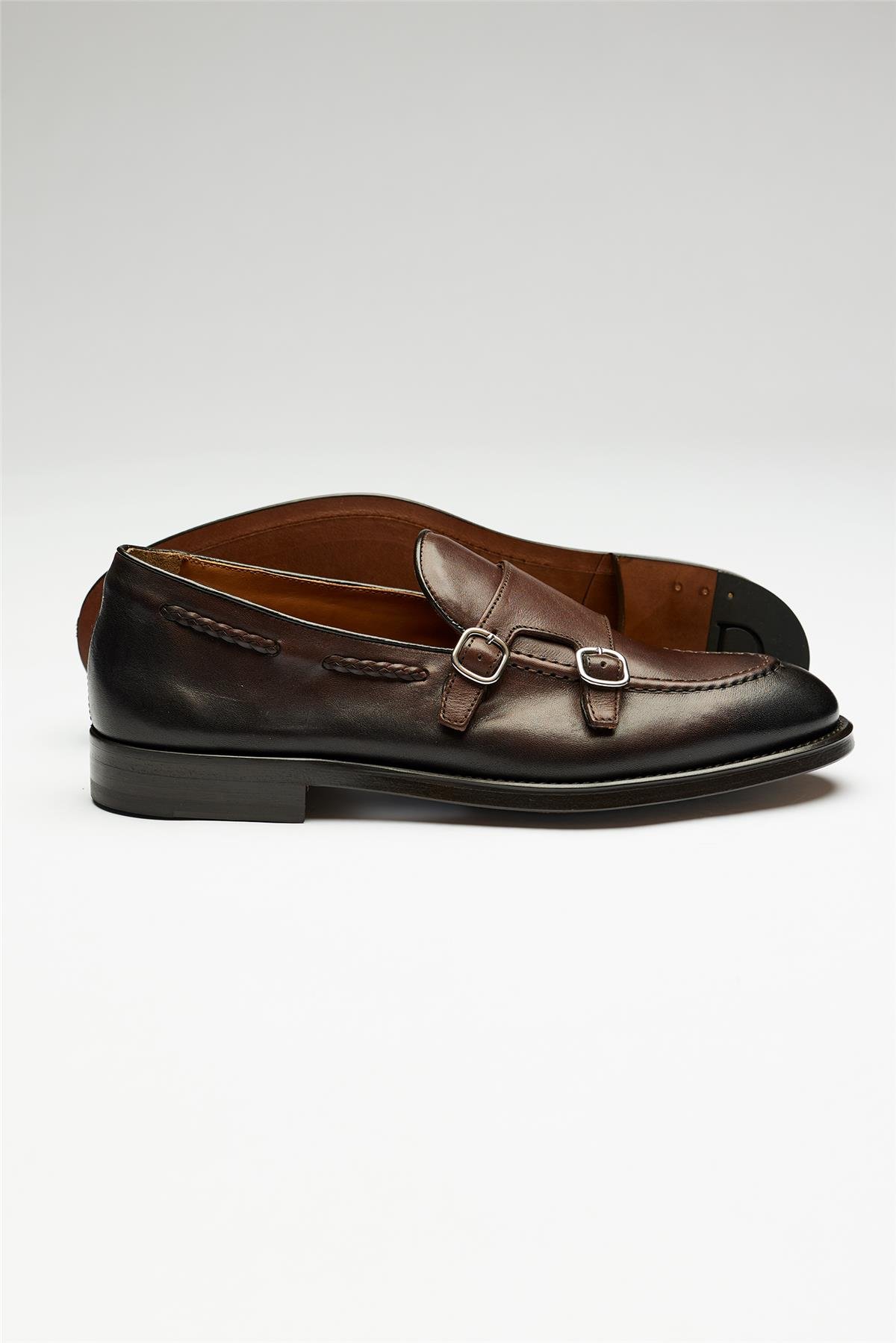 Kahverengi Double Monk Deri Loafer