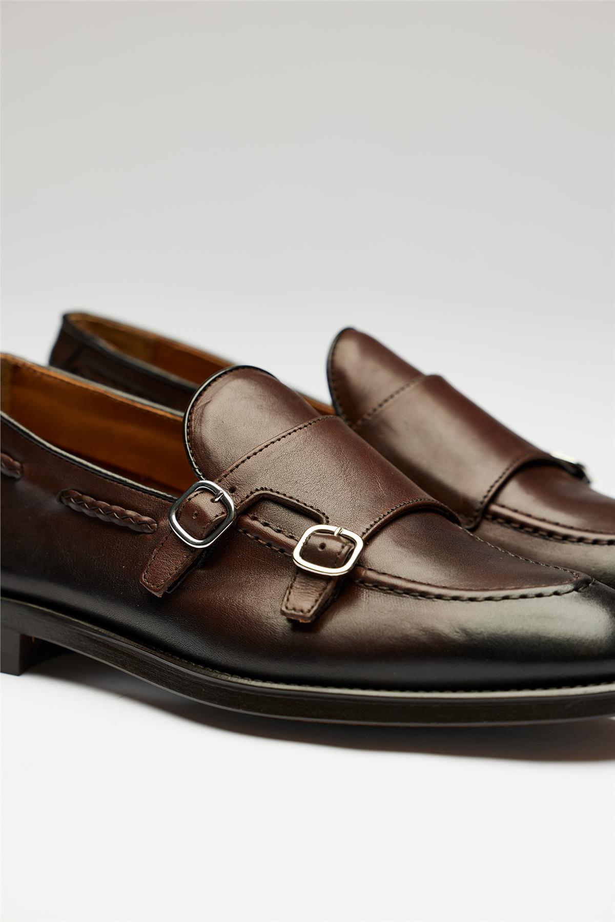 Kahverengi Double Monk Deri Loafer