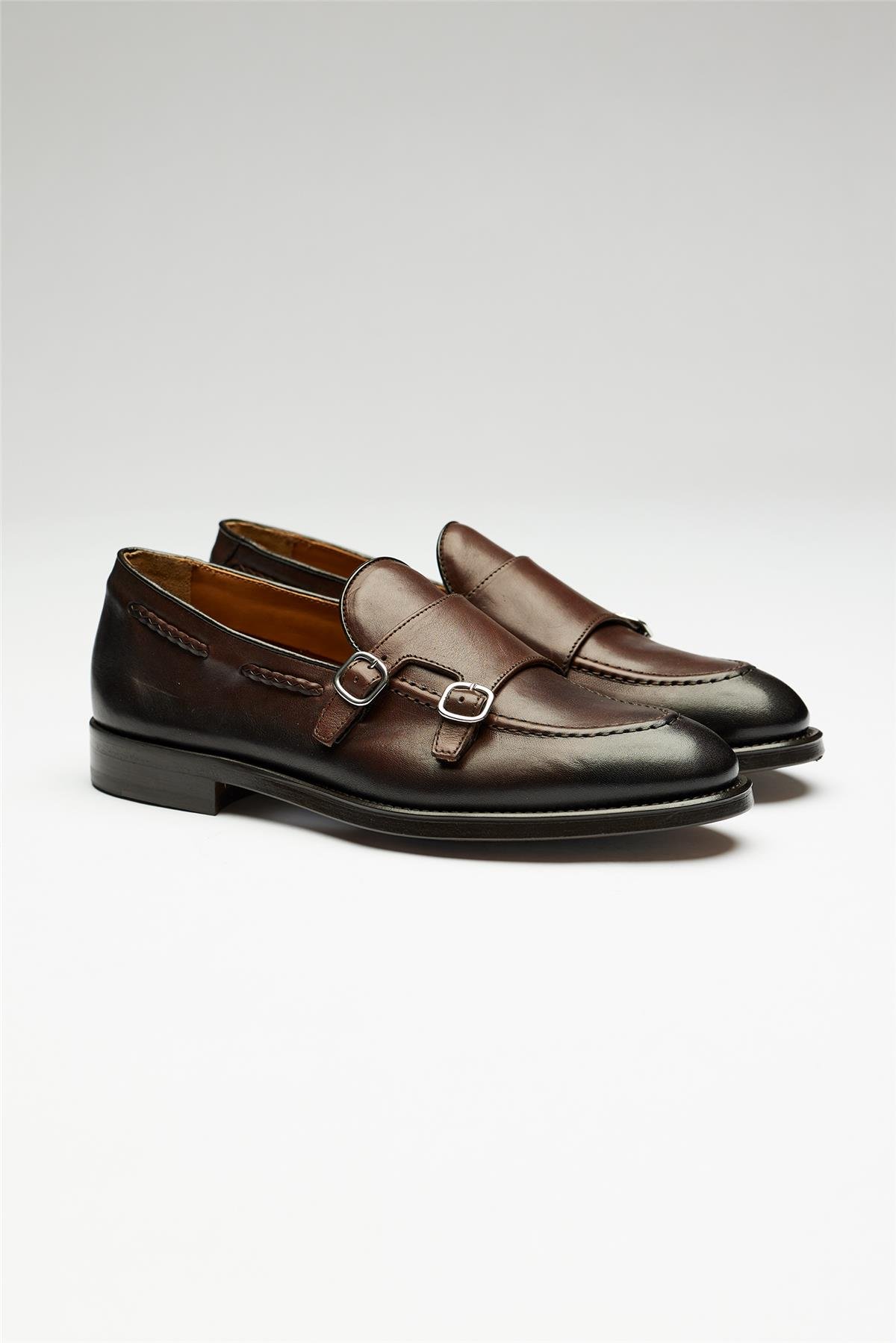 Kahverengi Double Monk Deri Loafer