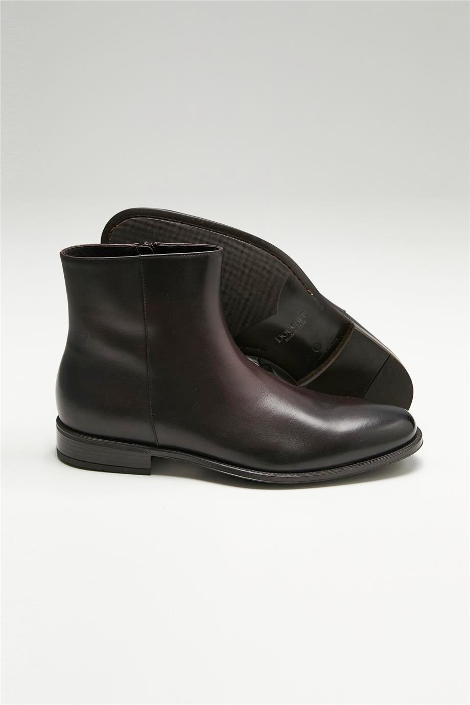 Kahverengi Fermuarlı Deri Bot