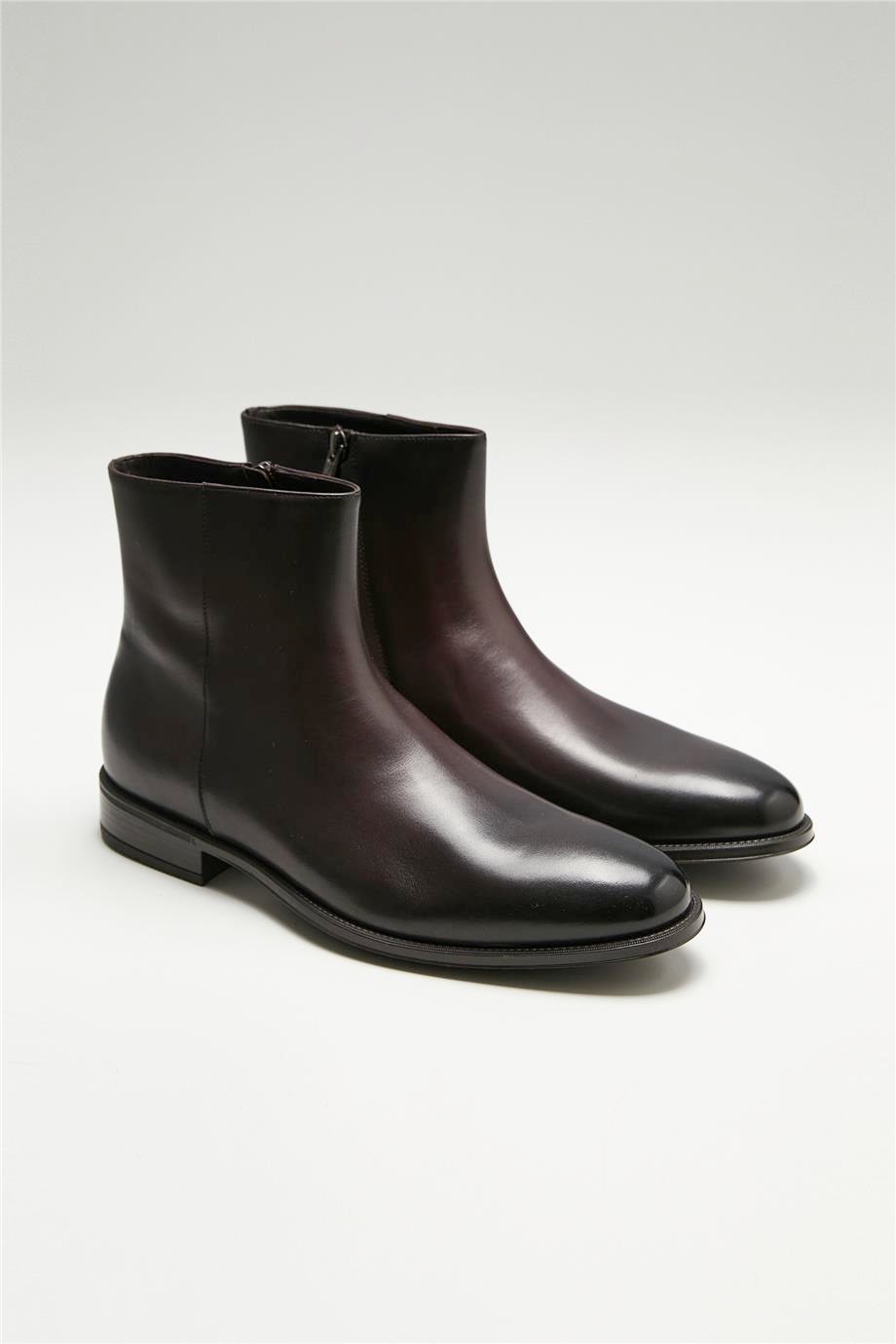 Kahverengi Fermuarlı Deri Bot