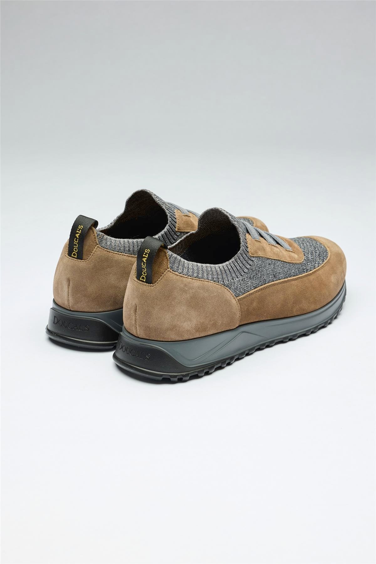 Kahverengi Gri Bağcıksız Örgü Deri Sneaker