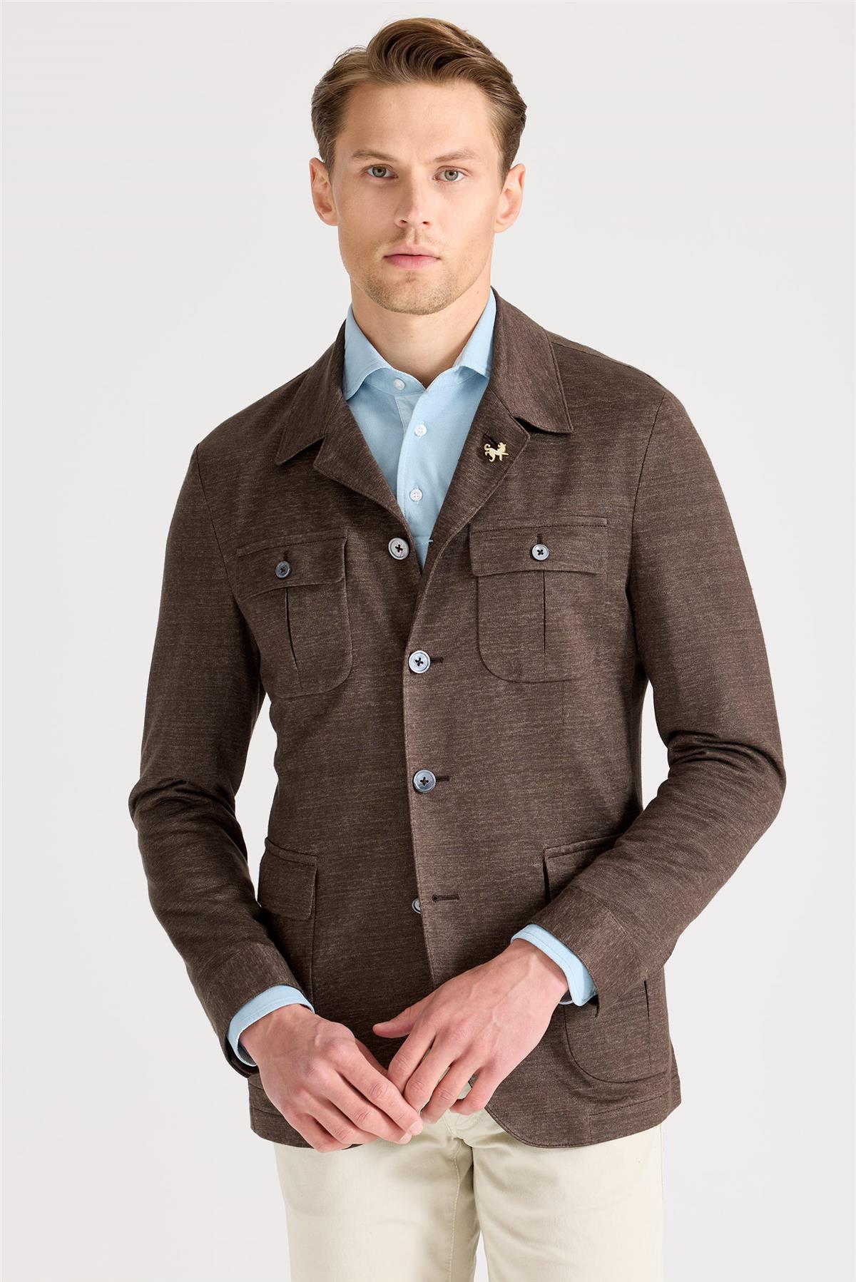 Kahverengi Keten Safari Ceket