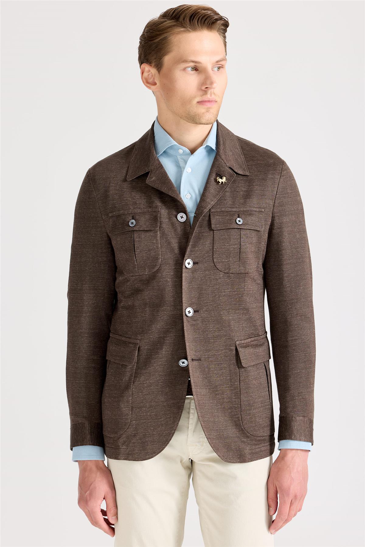 Kahverengi Keten Safari Ceket