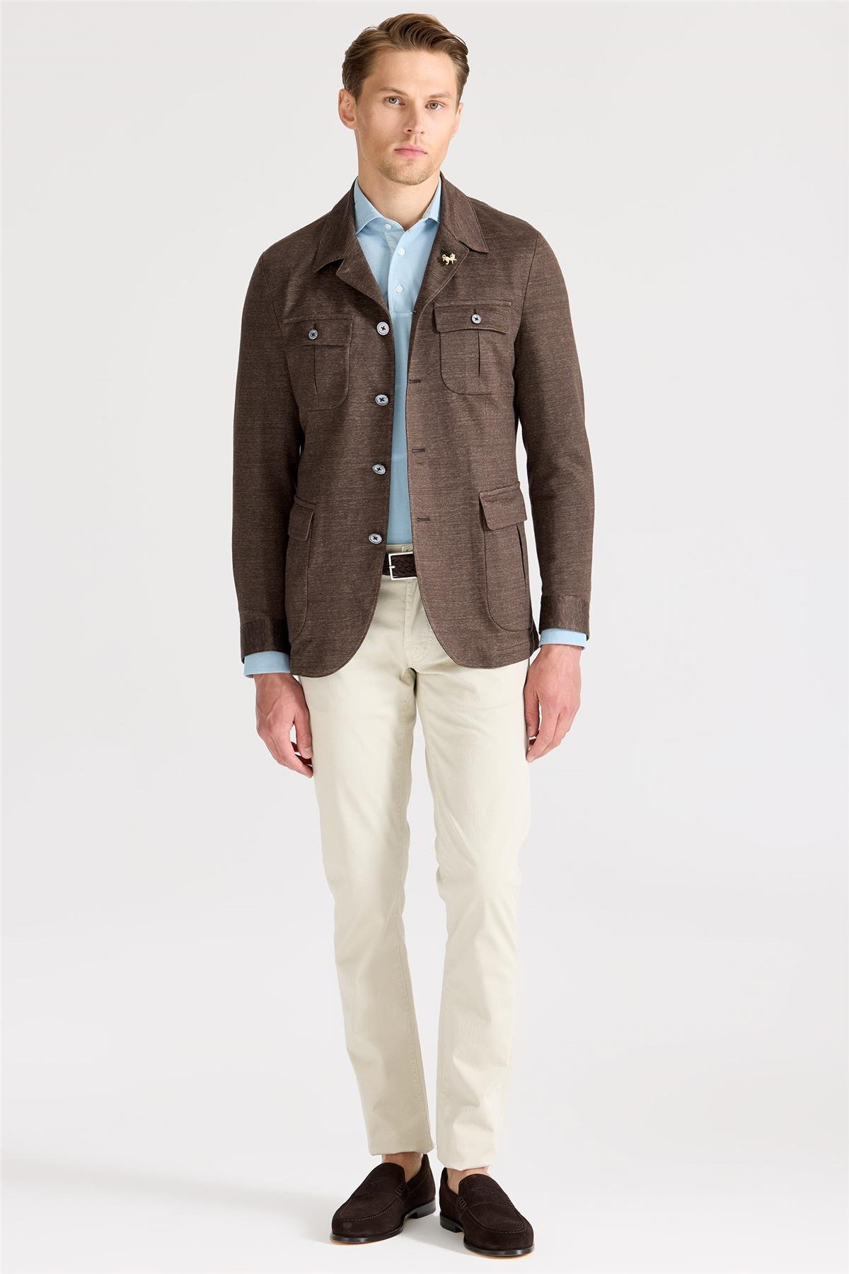 Kahverengi Keten Safari Ceket