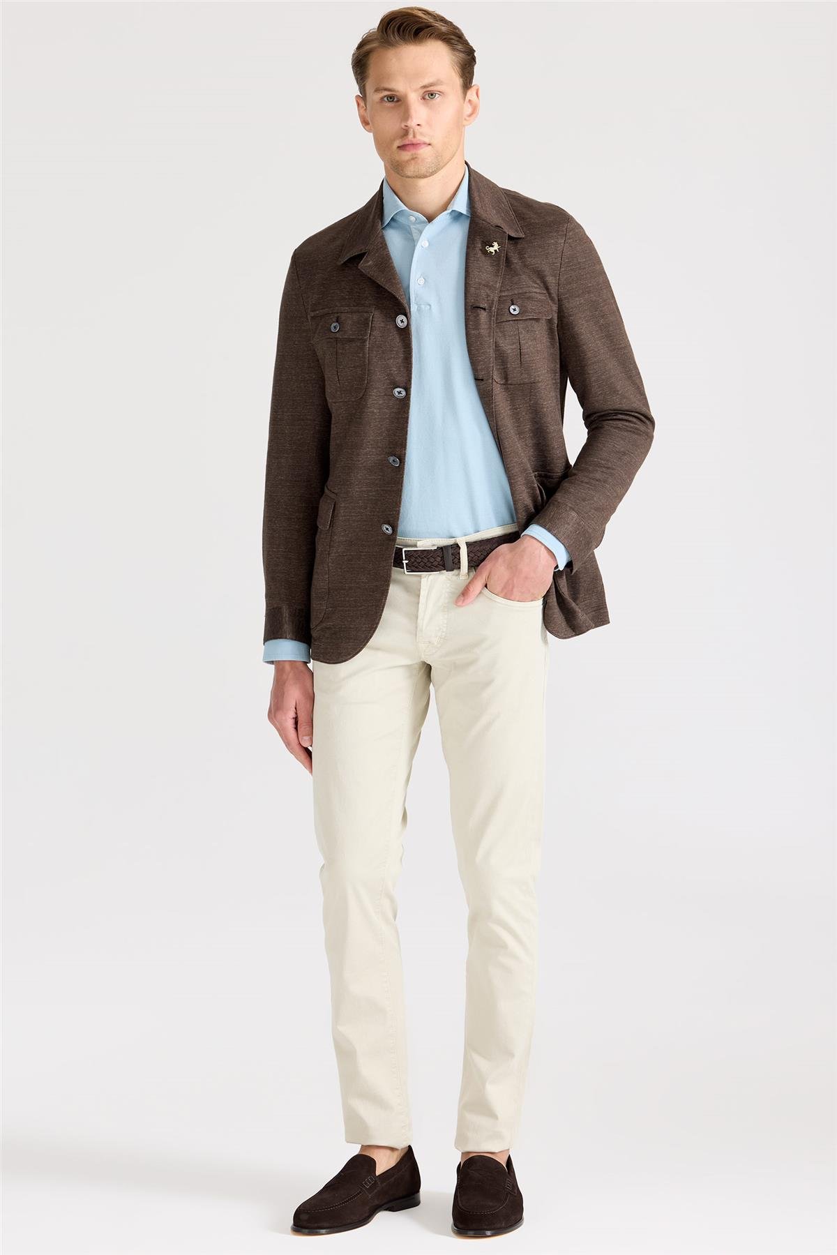 Kahverengi Keten Safari Ceket