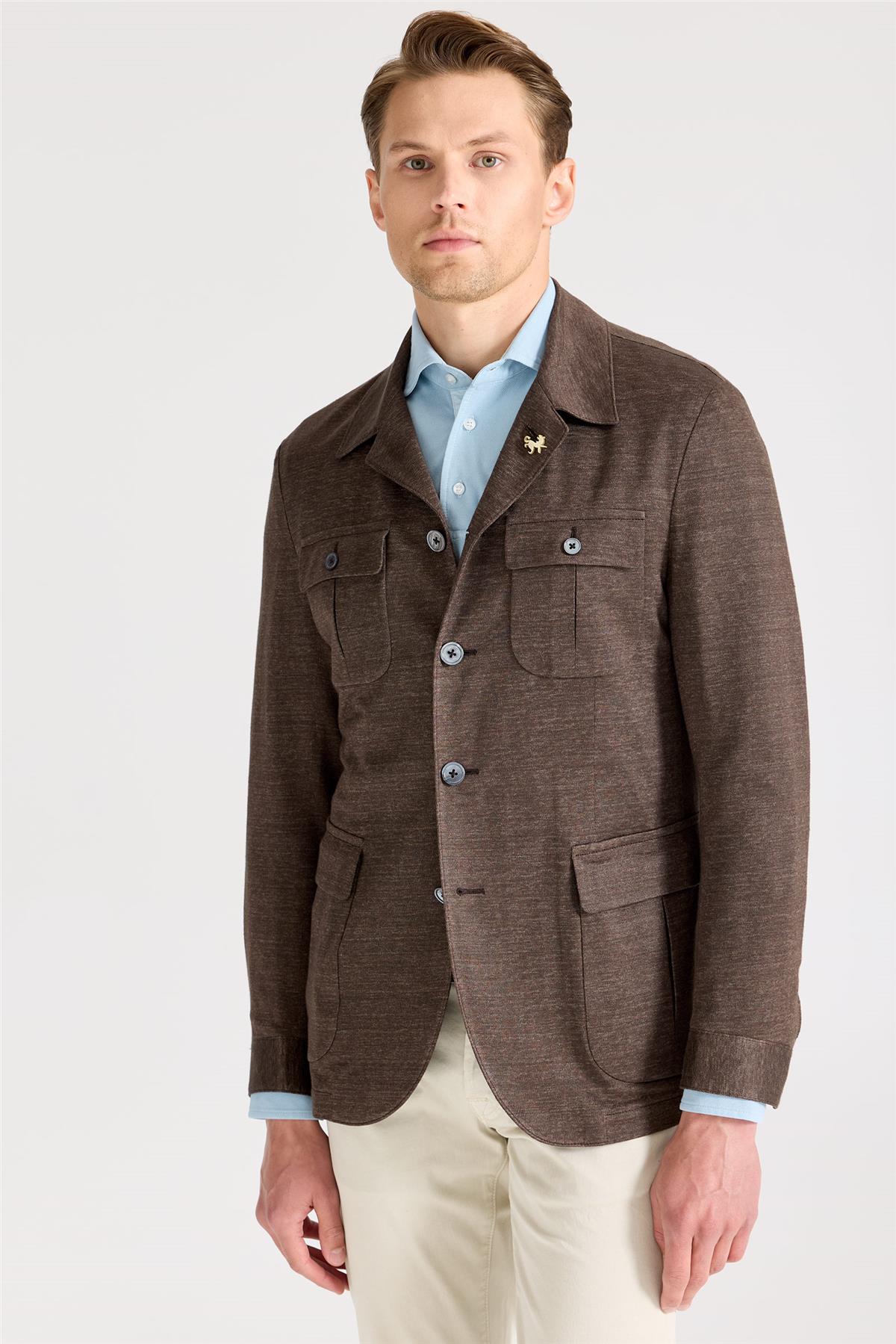 Kahverengi Keten Safari Ceket