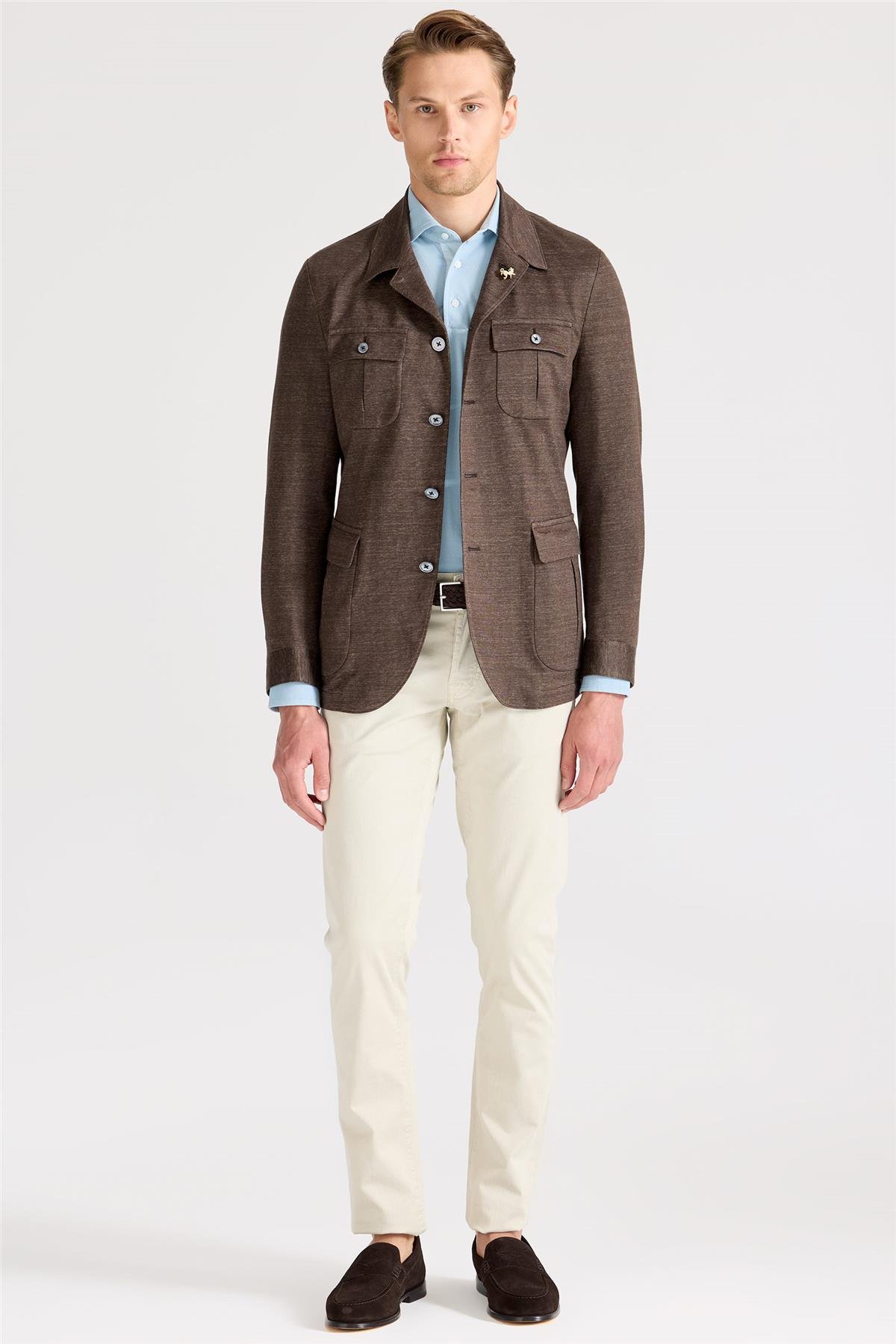 Kahverengi Keten Safari Ceket