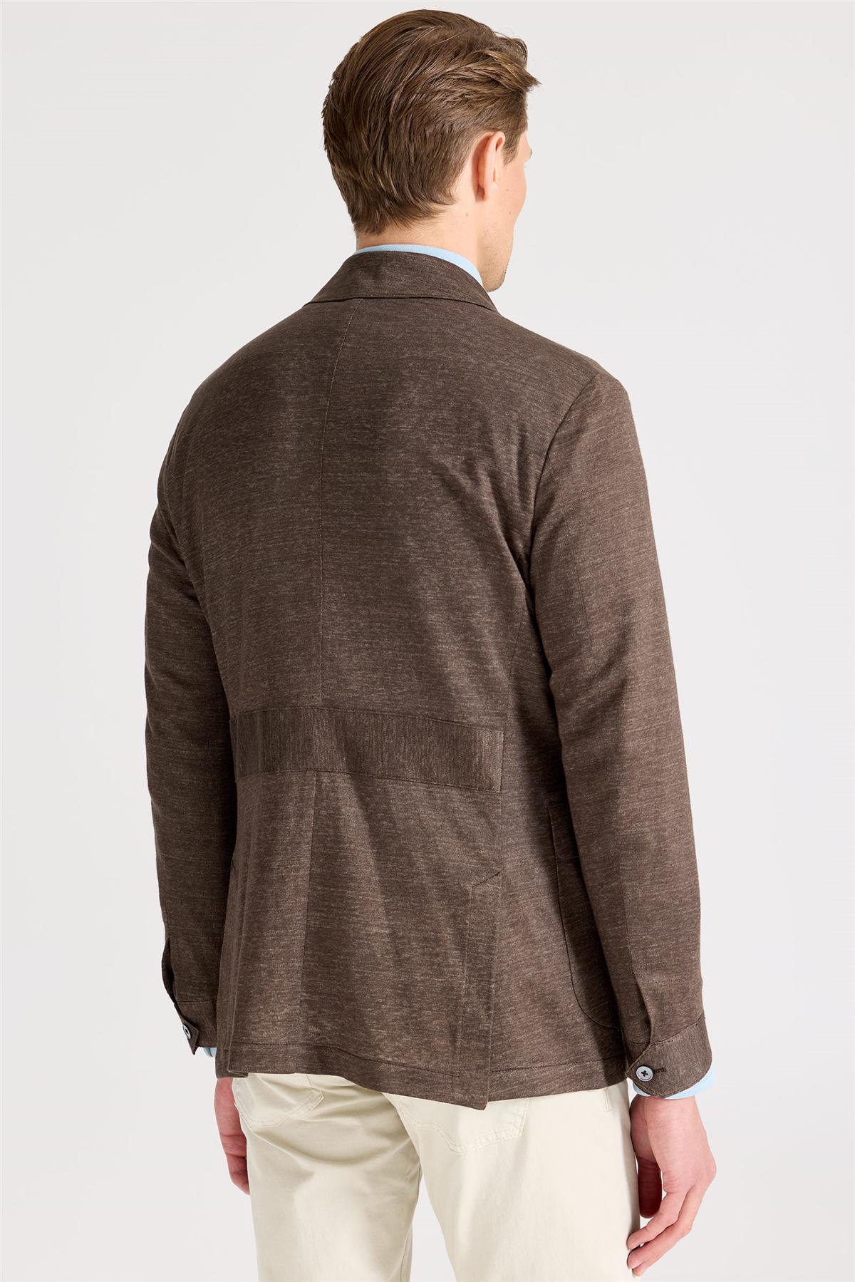 Kahverengi Keten Safari Ceket