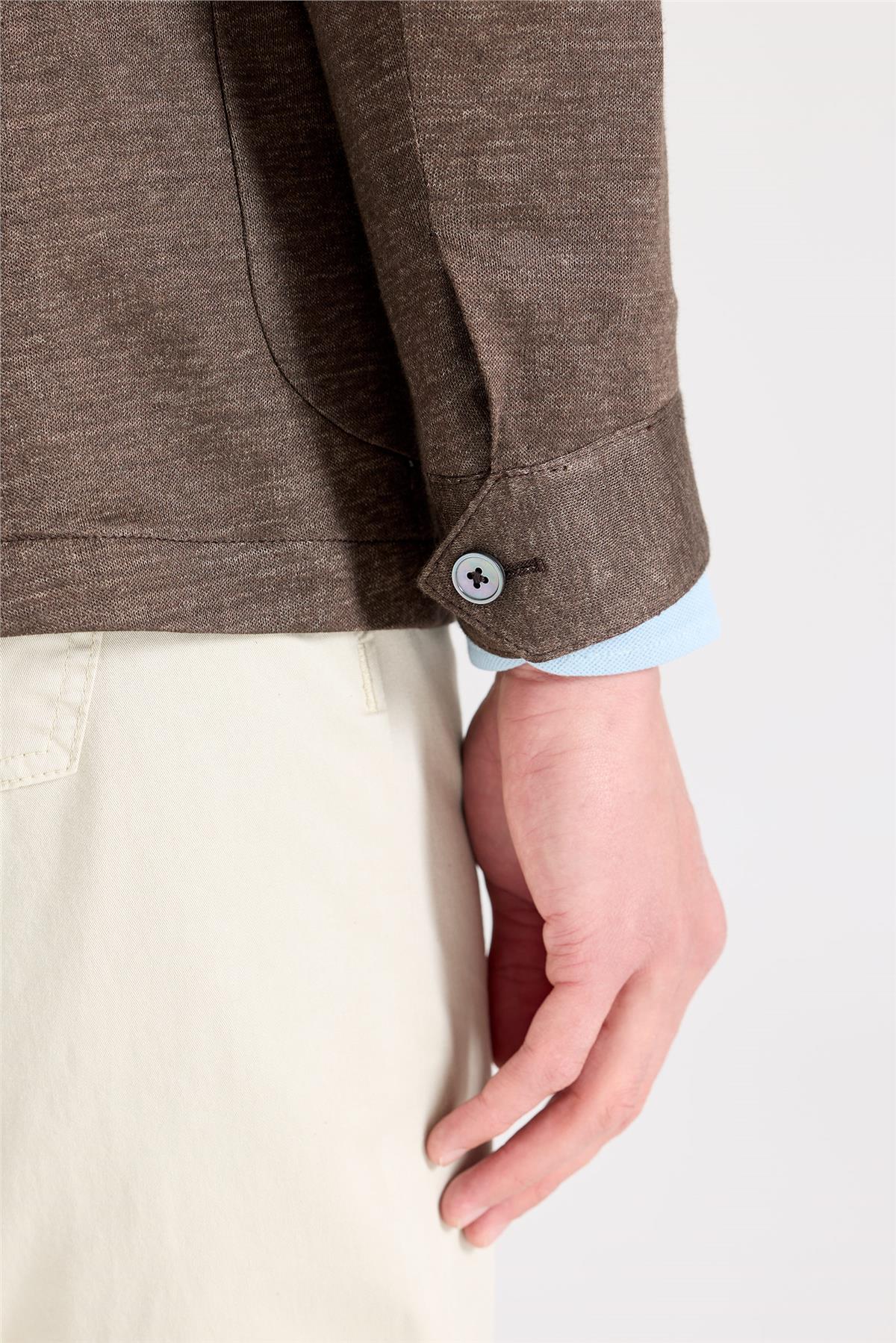 Kahverengi Keten Safari Ceket