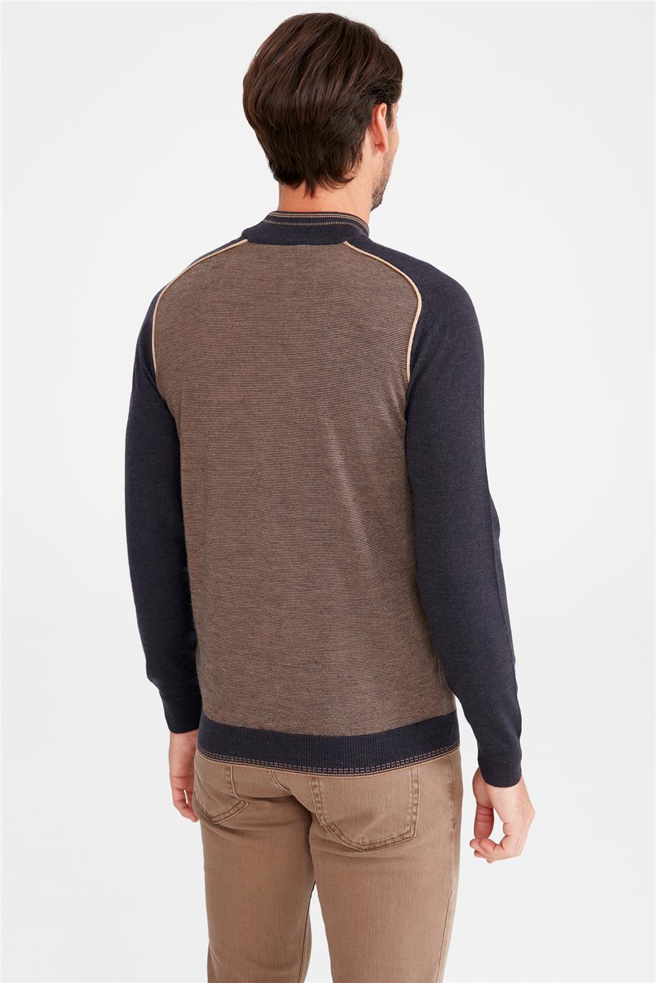 Kahverengi Lacivert Yarım Balıkçı Yün Triko