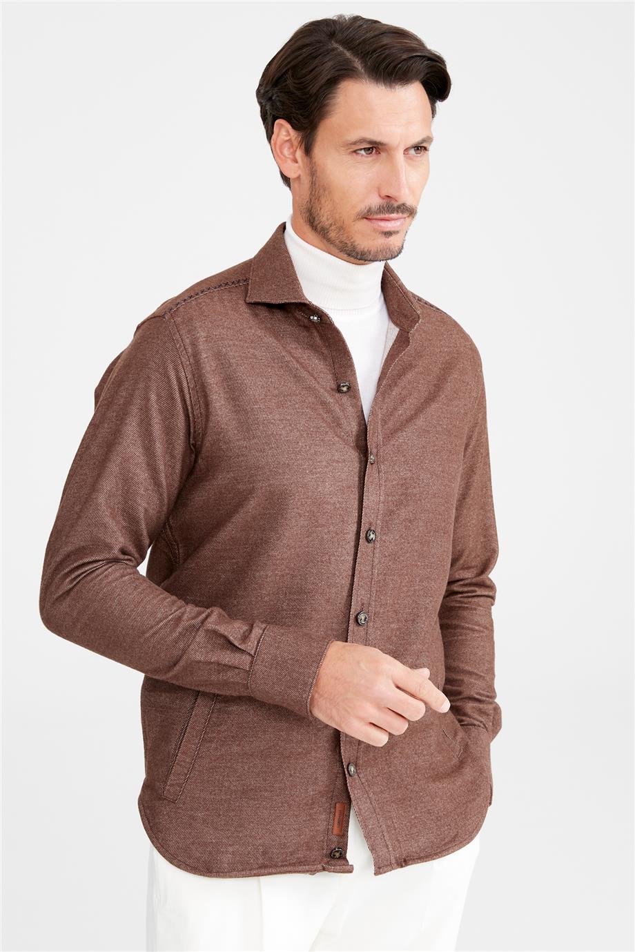 Kahverengi Pamuk Dış Gömlek