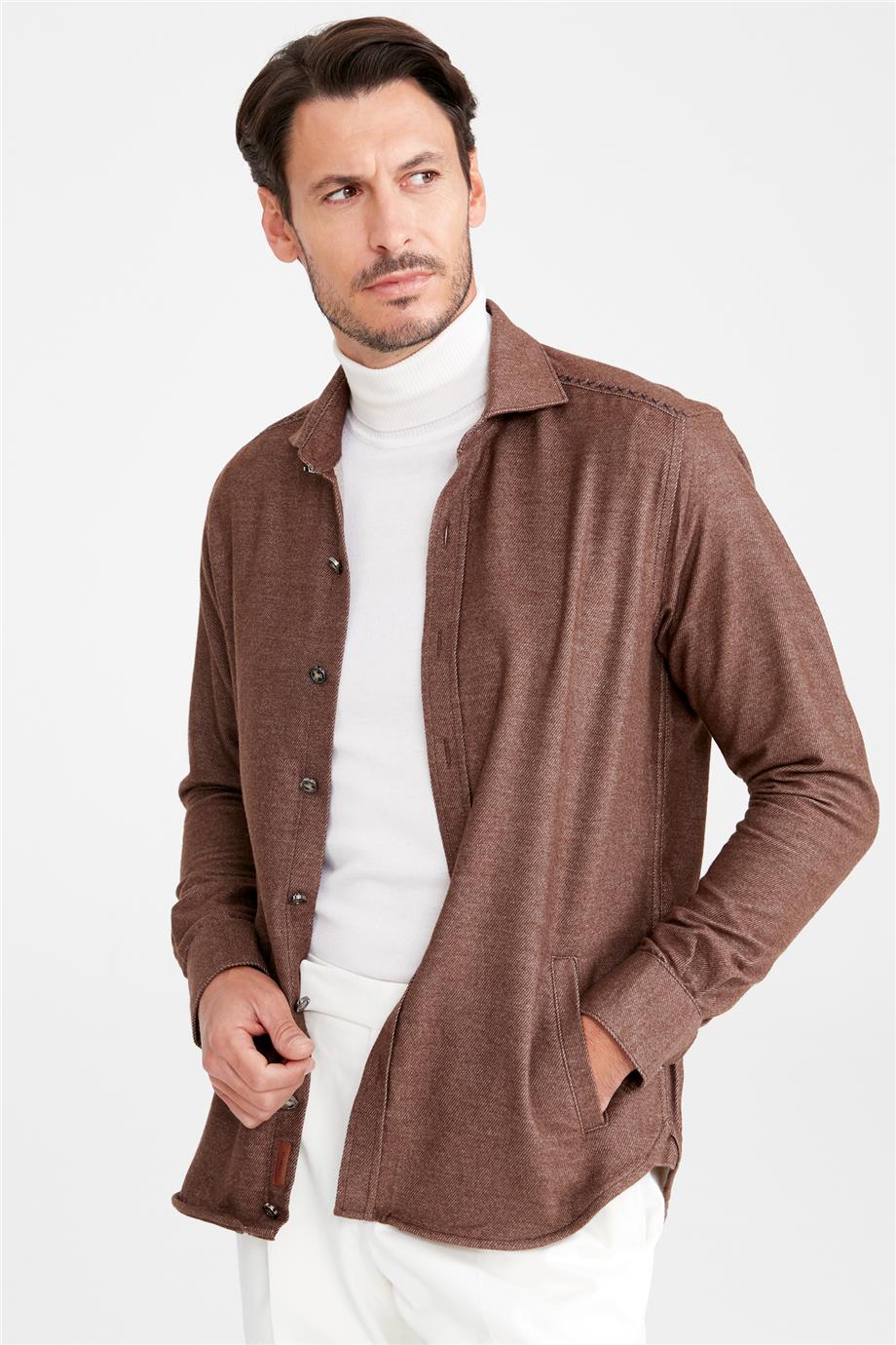 Kahverengi Pamuk Dış Gömlek