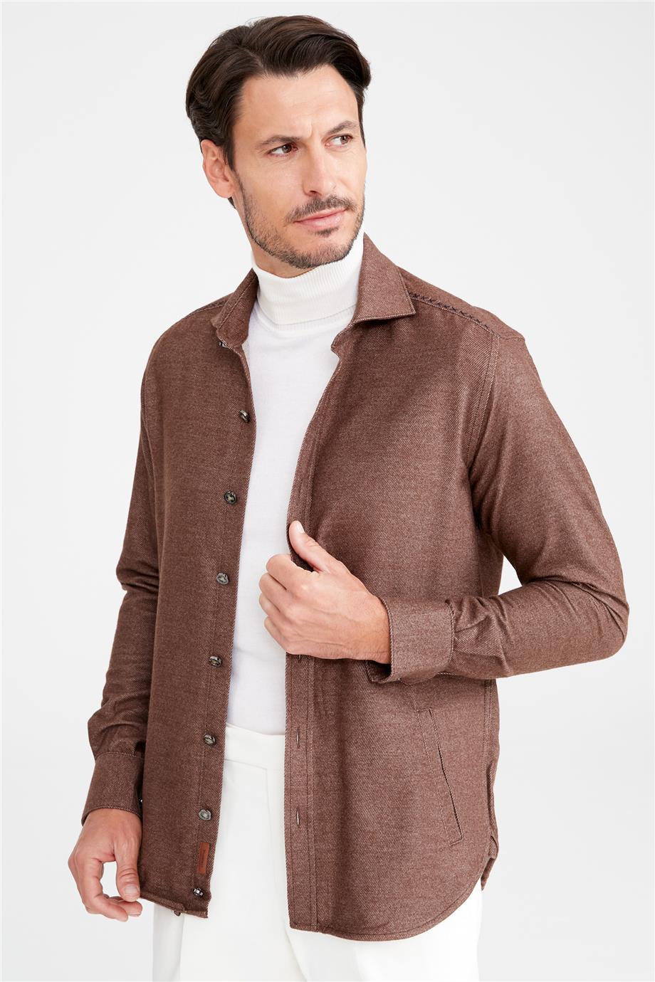 Kahverengi Pamuk Dış Gömlek