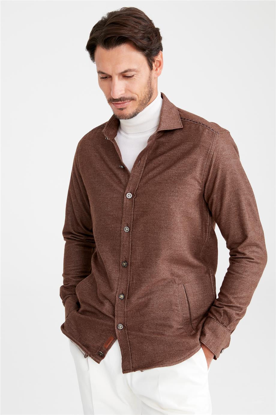Kahverengi Pamuk Dış Gömlek