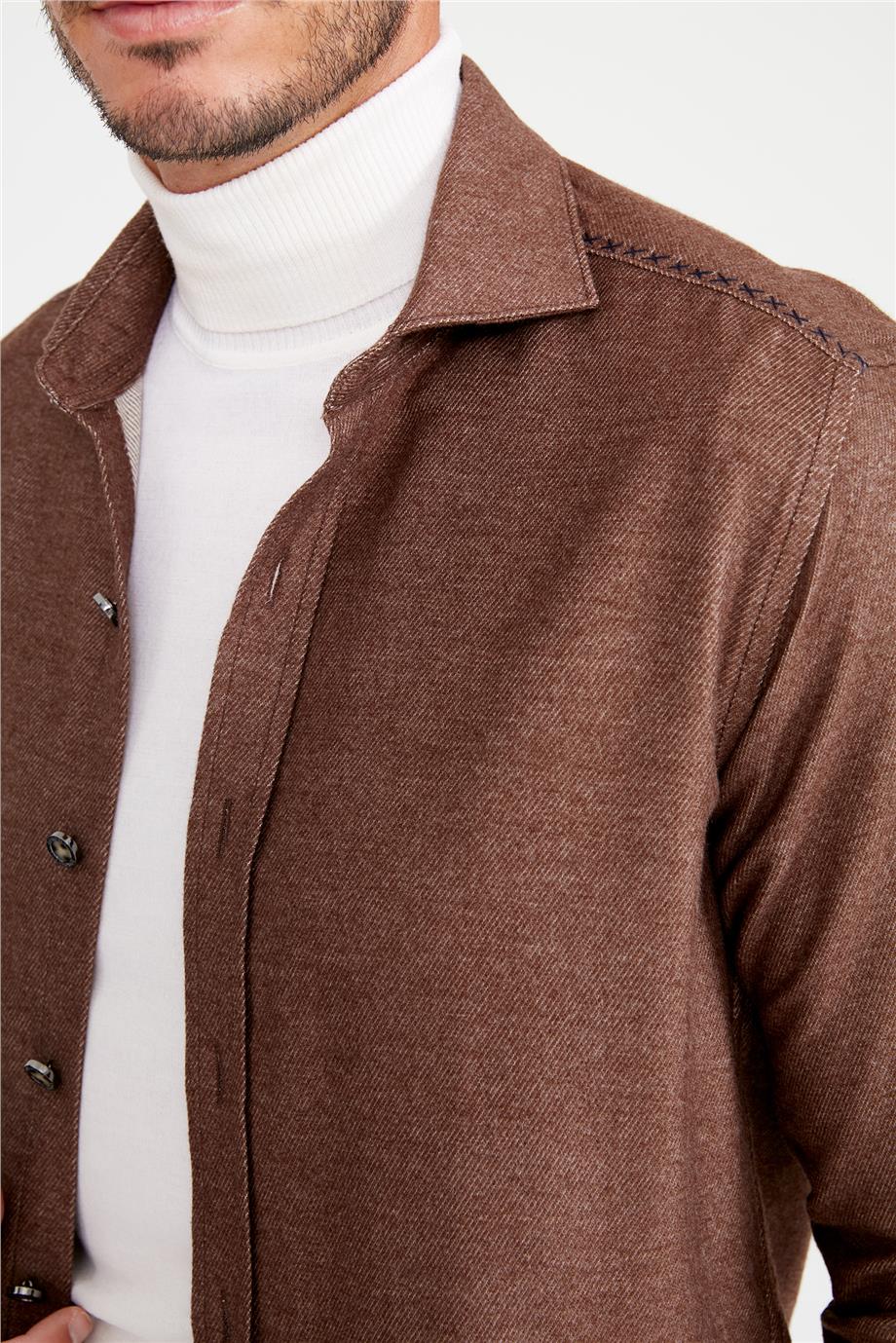 Kahverengi Pamuk Dış Gömlek
