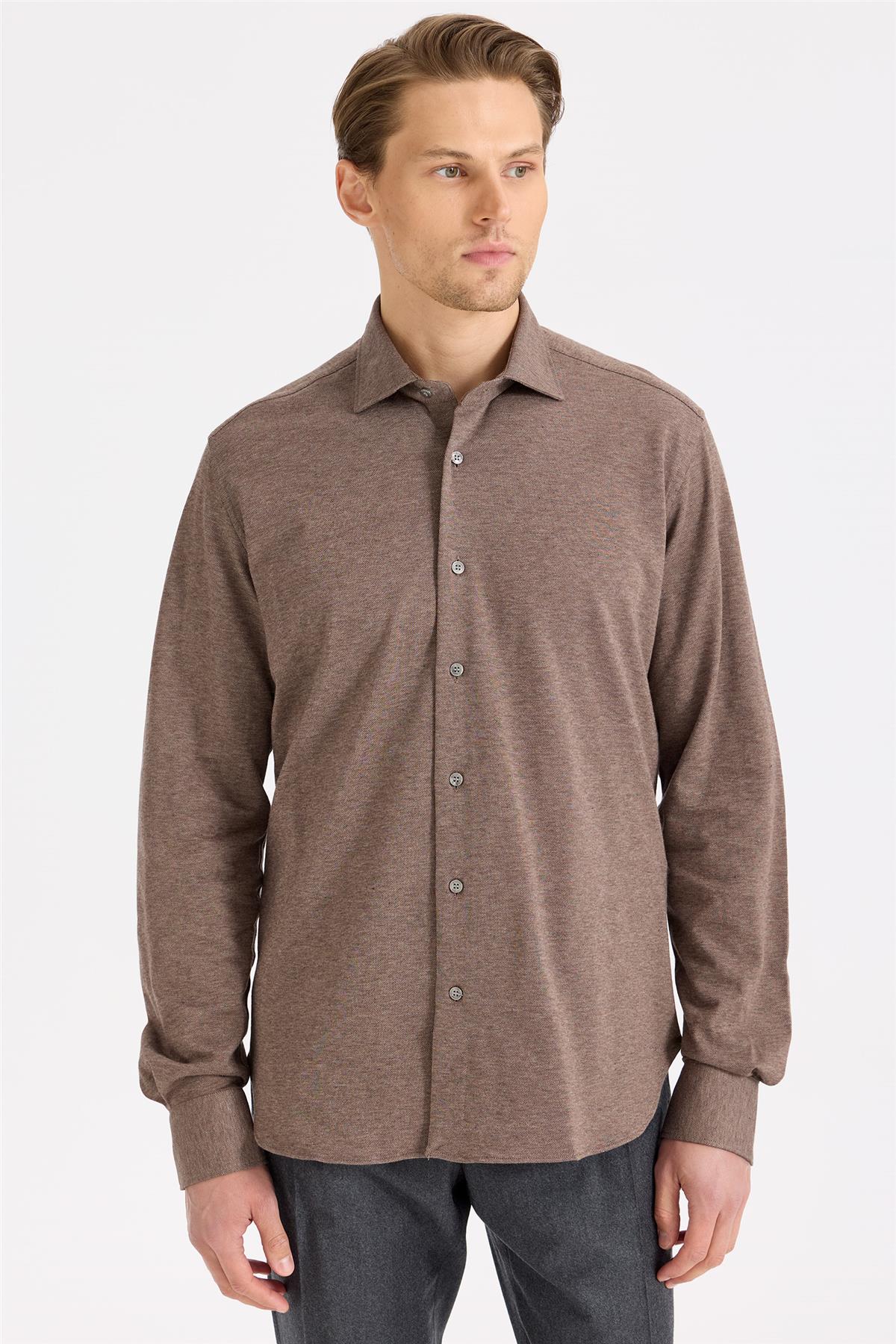 Kahverengi Pamuk Kaşmir Gömlek